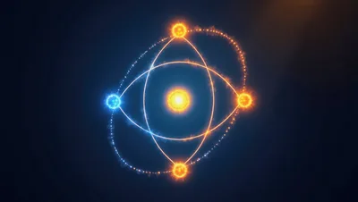 Glowing Particle Atom Model With Orbital Electrons