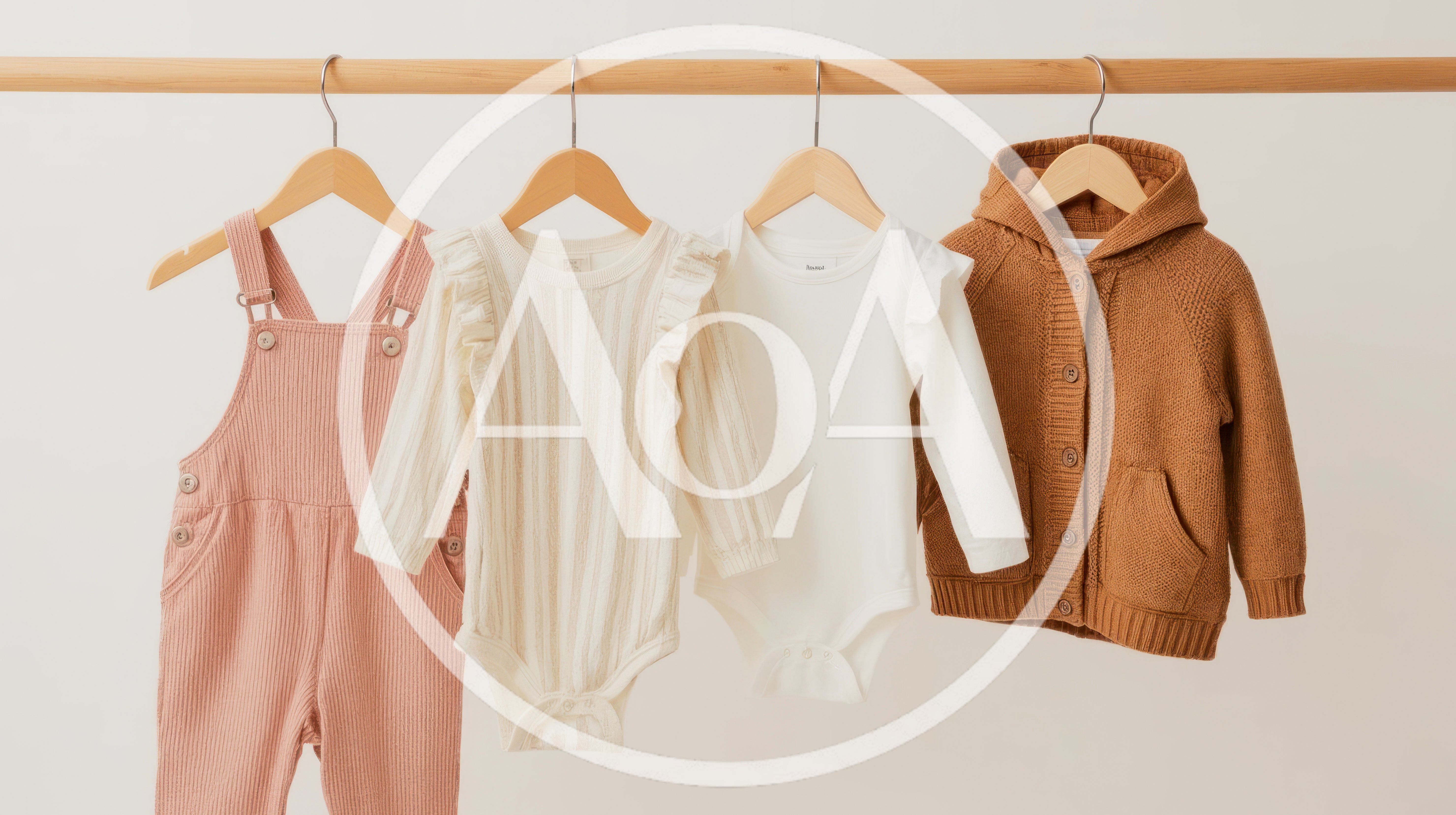 Baby Clothes Hanging On A Wooden Rack