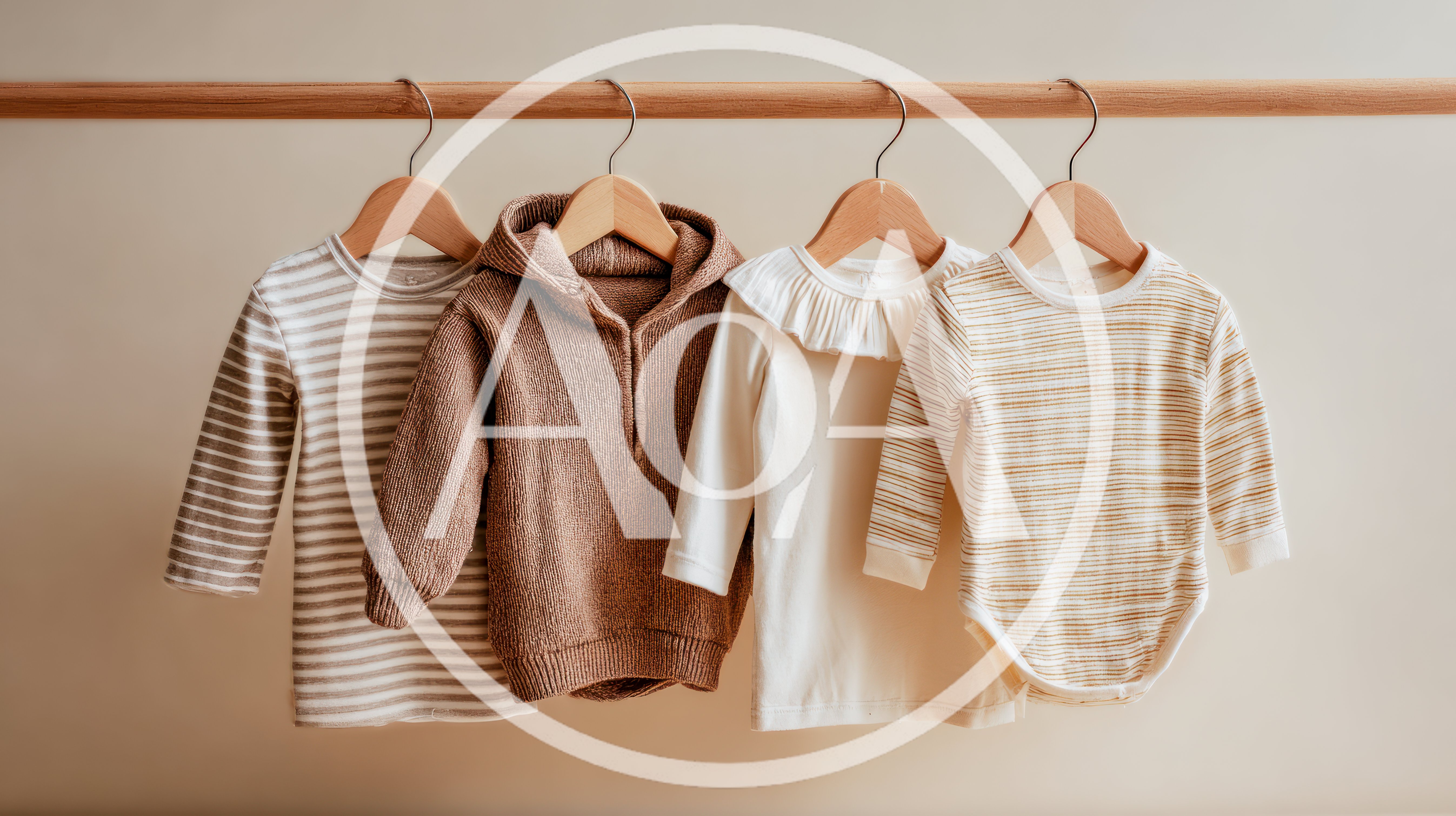 Baby Clothes Hanging On Wooden Hangers