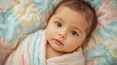 Adorable Newborn Baby Wrapped In A Soft Blanket
