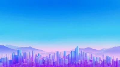 Futuristic City Skyline With Mountains At Sunset