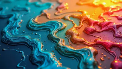 Abstract Fluid Paint Swirls In Vibrant Colors