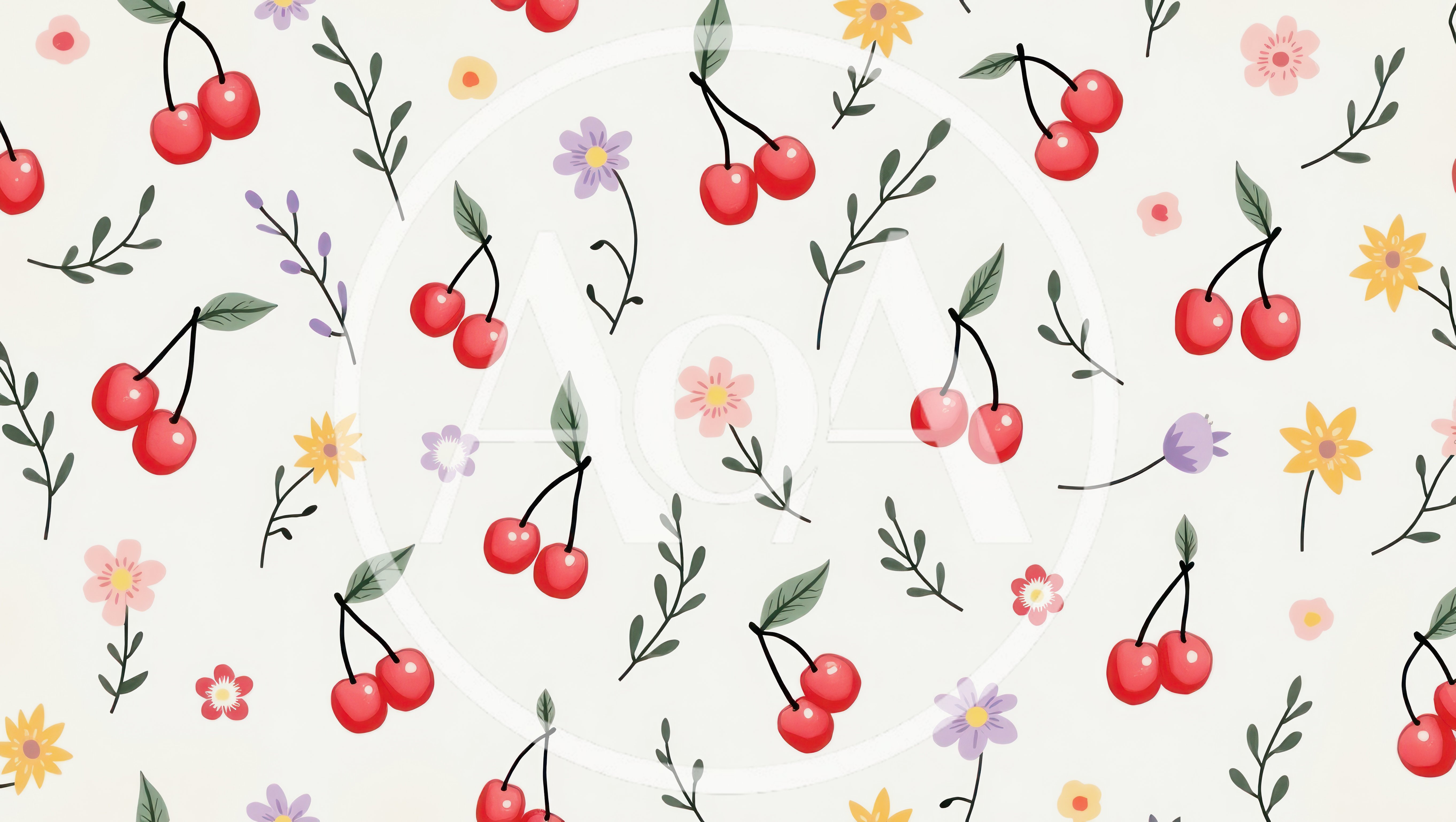 Seamless Pattern With Hand Drawn Cherries And Flowers