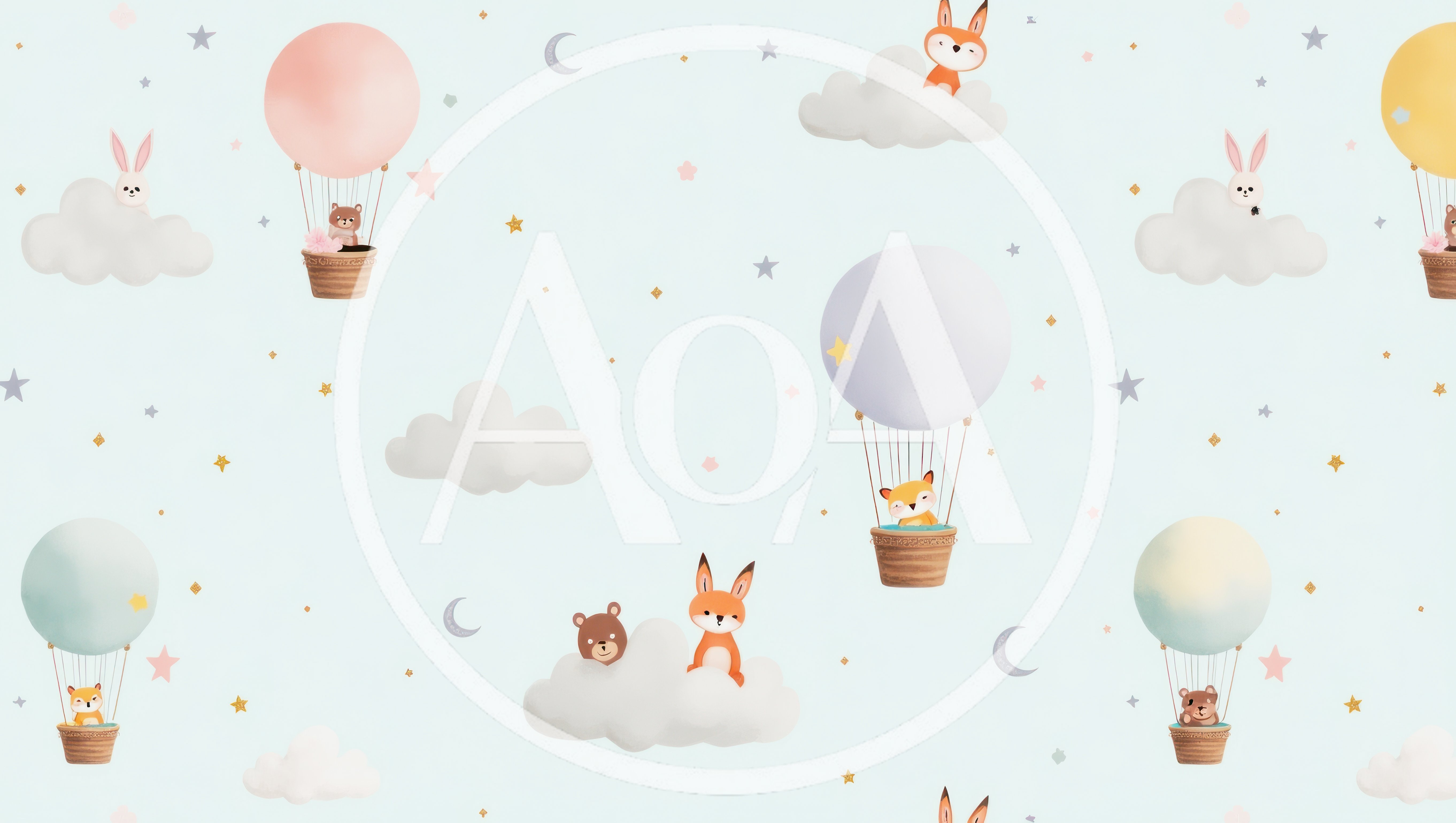 Seamless Pattern With Cute Animals In Hot Air Balloons