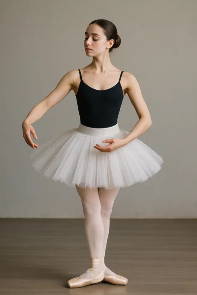Ballerina Performing Classical Ballet Pose In Studio
