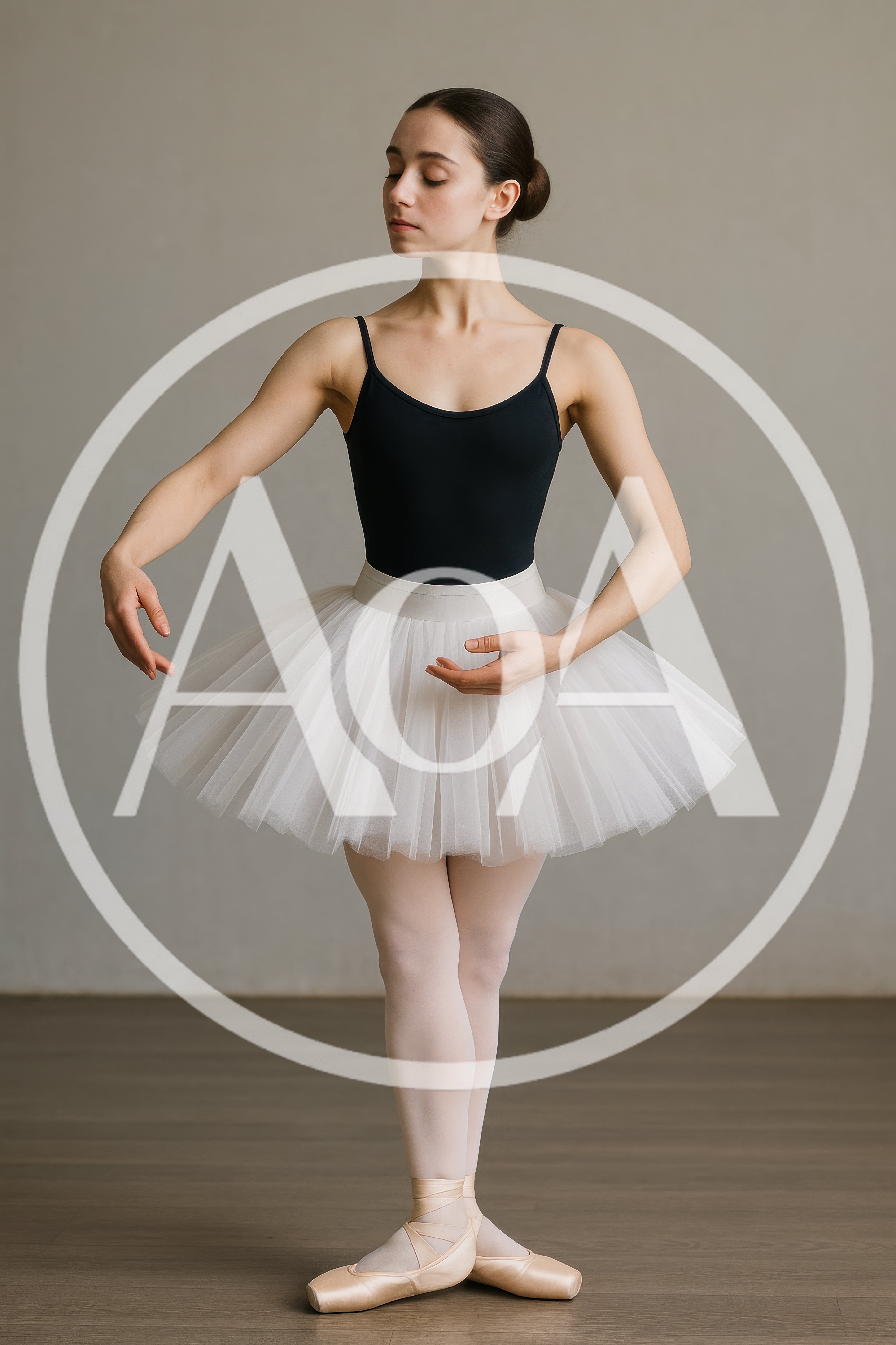 Ballerina Performing Classical Ballet Pose In Studio