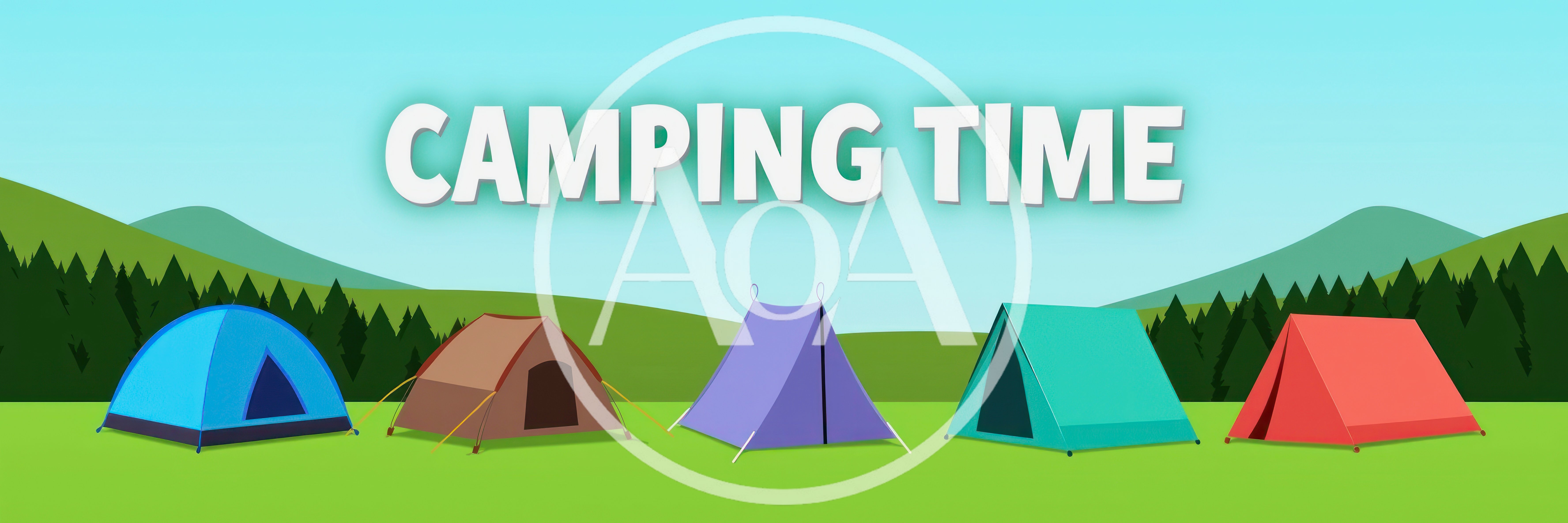 Five Colorful Camping Tents In A Mountain Landscape