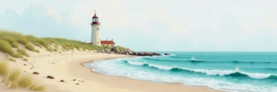 Lighthouse Standing on a Sandy Beach with Rolling Waves