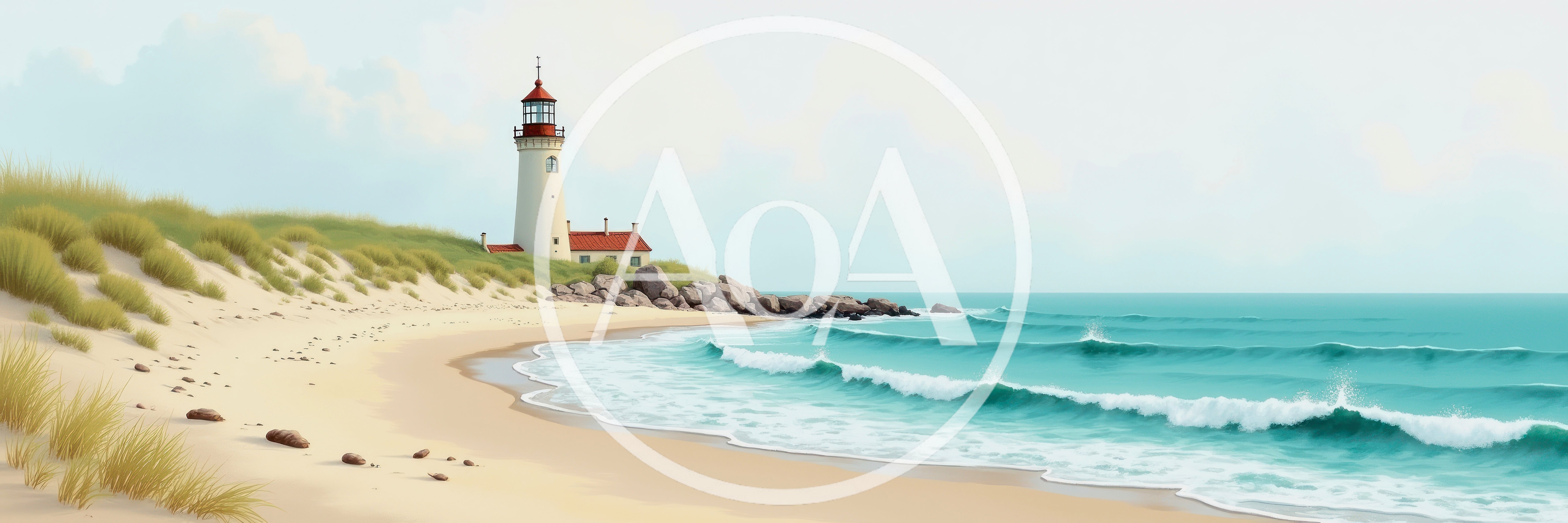 Lighthouse Standing on a Sandy Beach with Rolling Waves