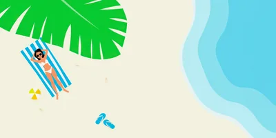 Woman Relaxing On A Beach Towel Under A Palm Leaf