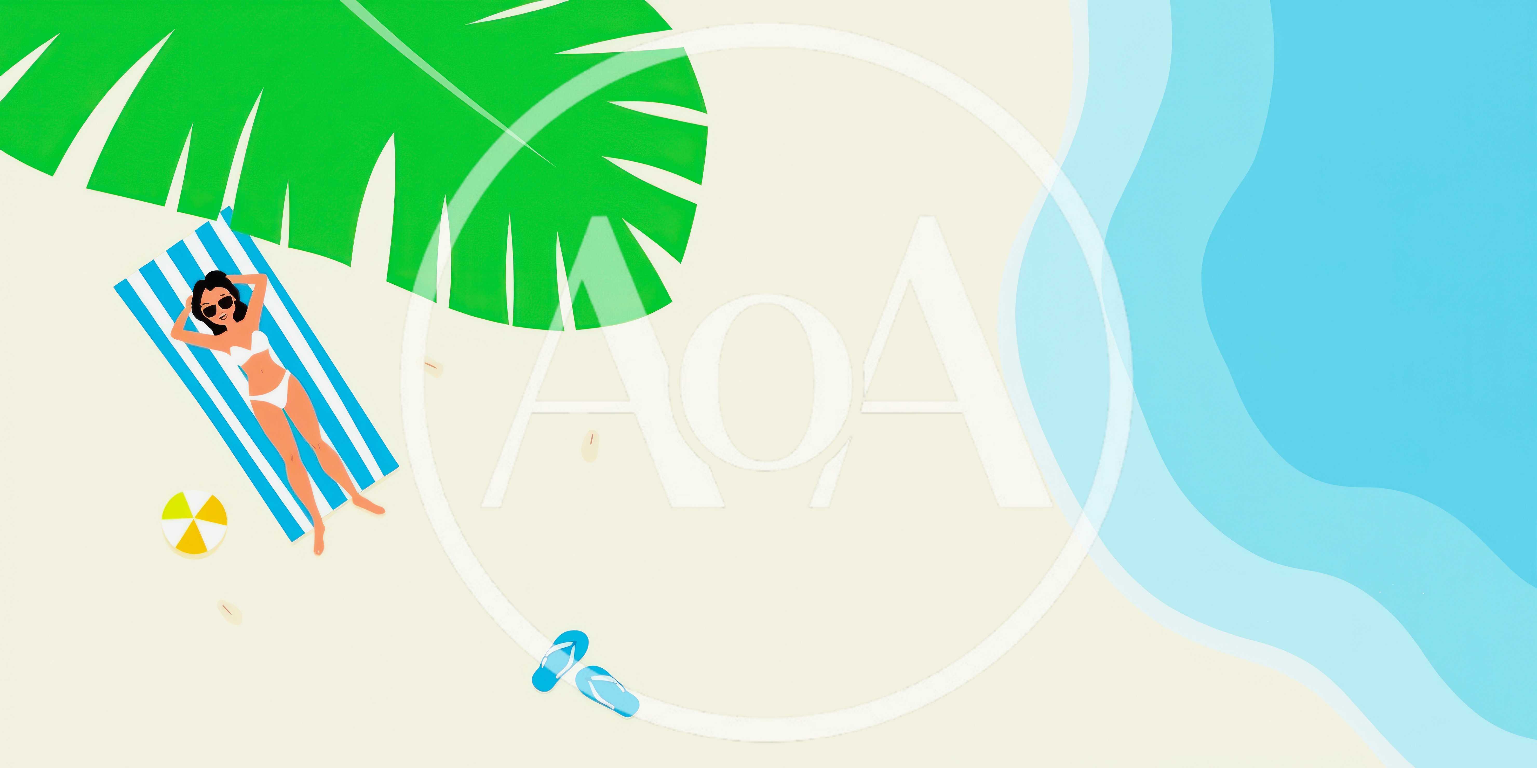 Woman Relaxing On A Beach Towel Under A Palm Leaf