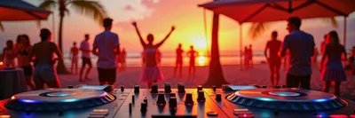 DJ Controller at a Tropical Beach Sunset Party