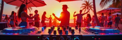 DJ Mixing Music at a Tropical Beach Party