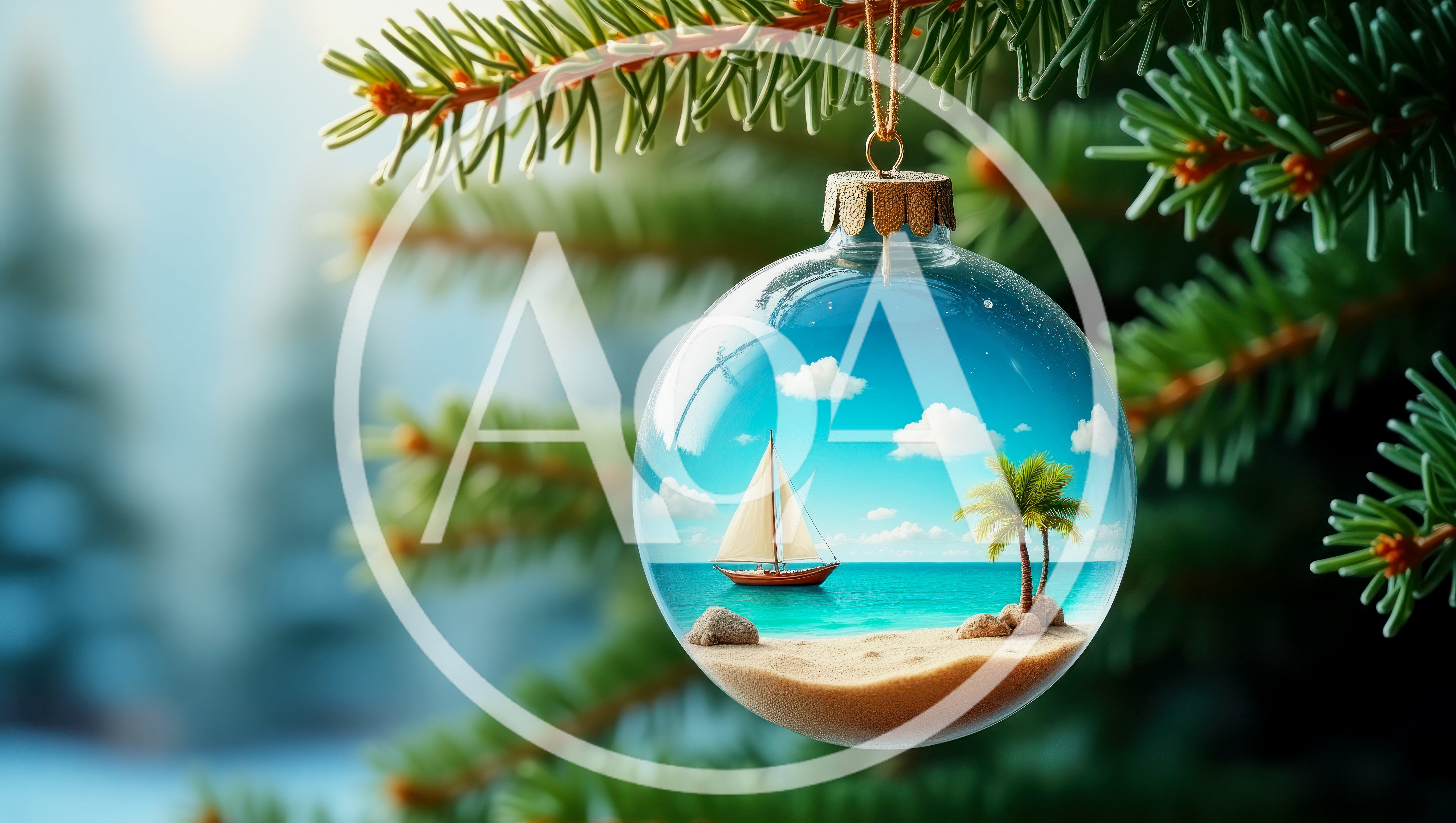 Tropical Beach Scene Inside A Christmas Ornament