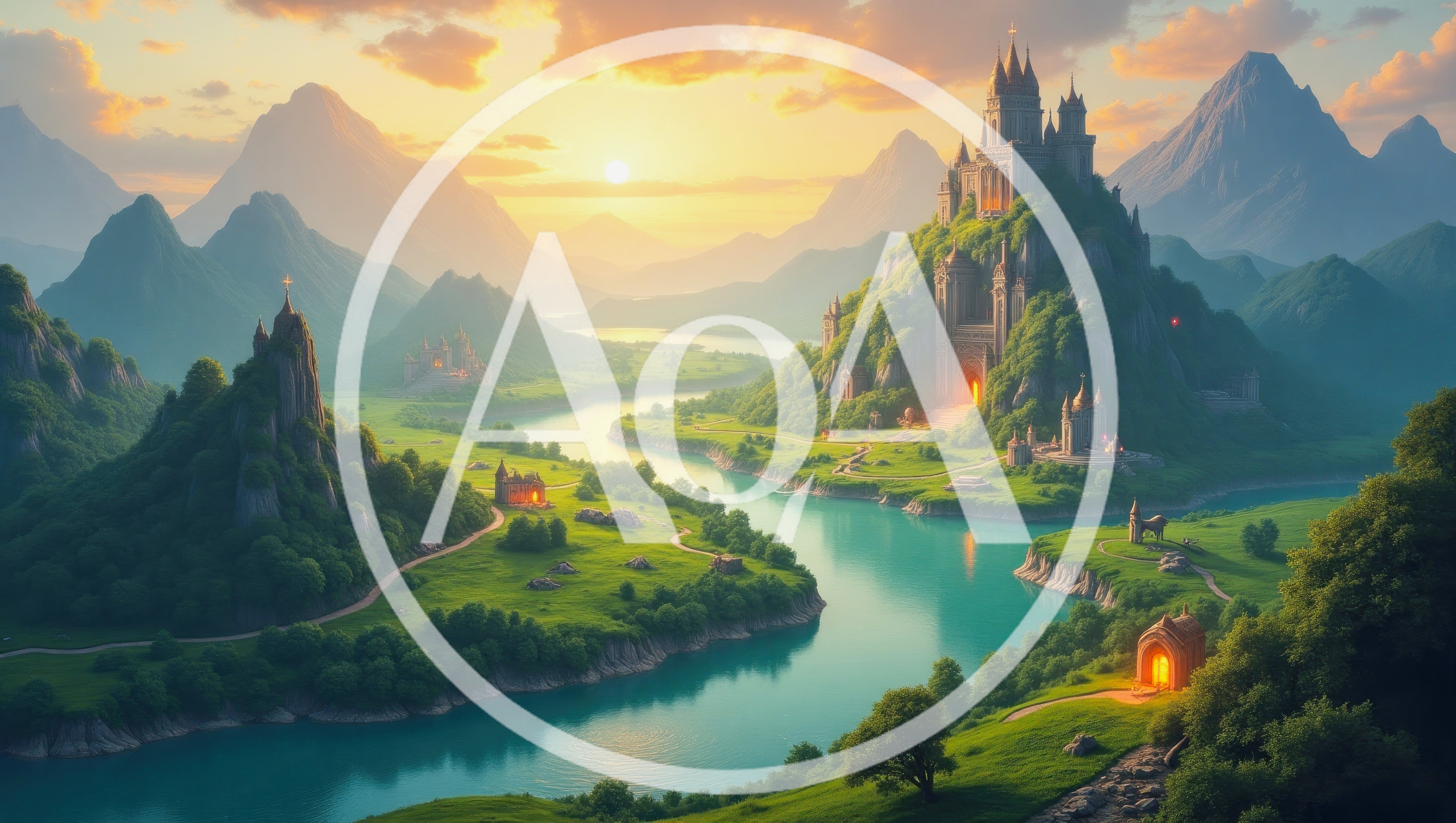 Fantasy Castle Landscape With River At Sunset