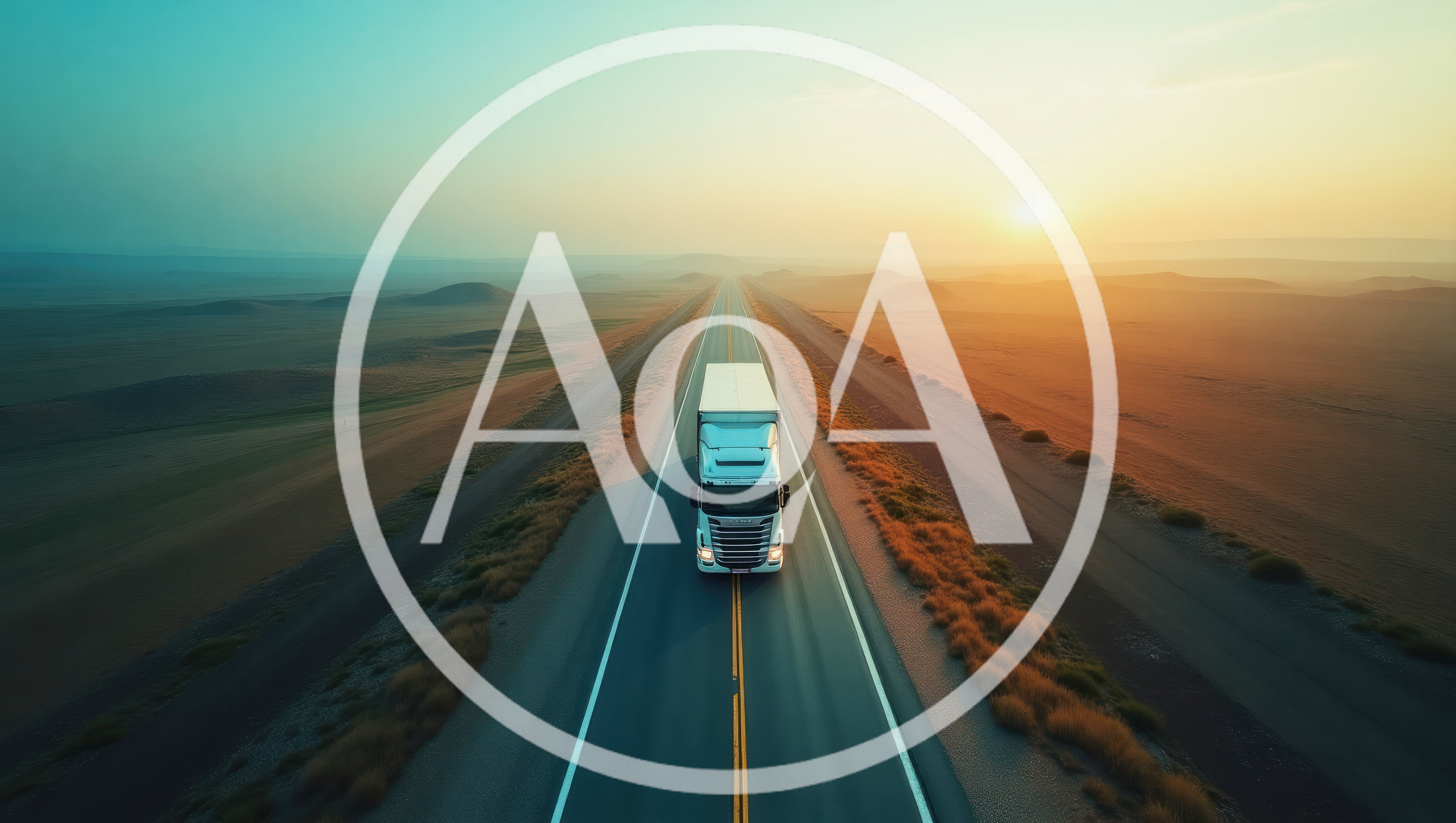 Semi Truck Driving On Desert Highway At Sunrise