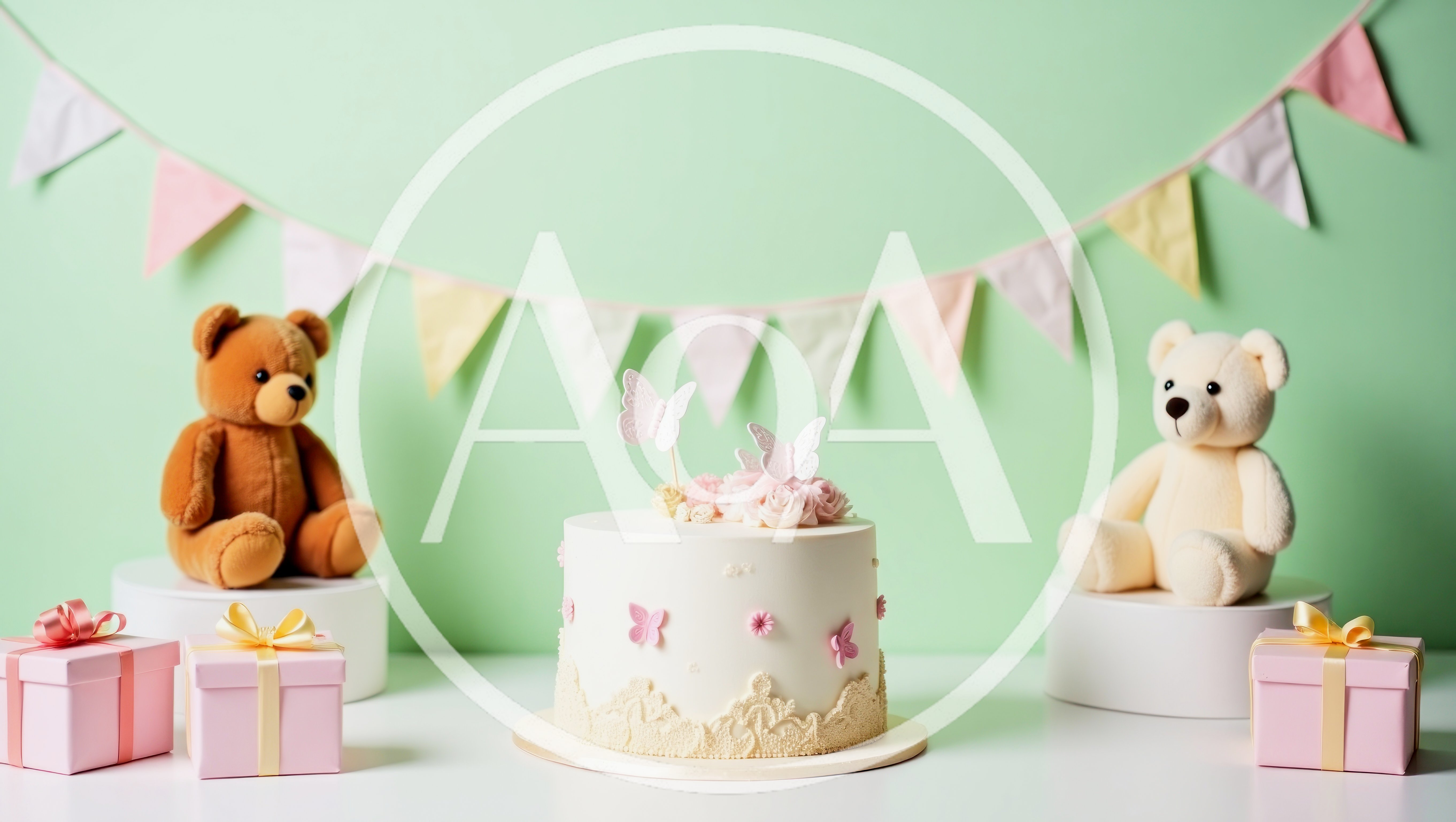 Birthday Cake With Teddy Bears And Gift Boxes