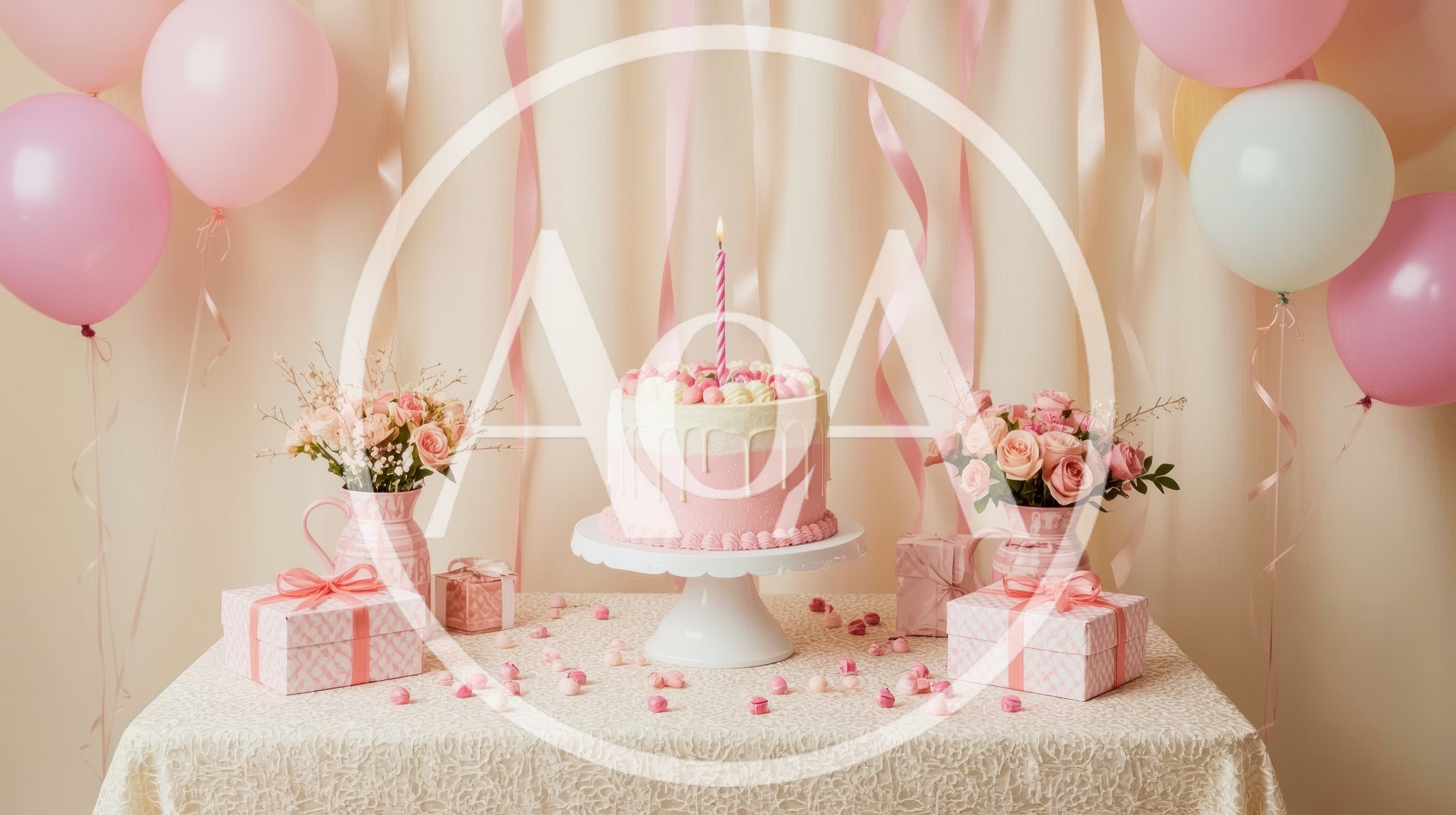 Birthday Celebration Table With Cake And Gifts