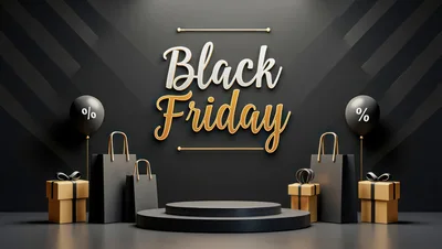 Black Friday Sale Podium With Shopping Bags And Gifts