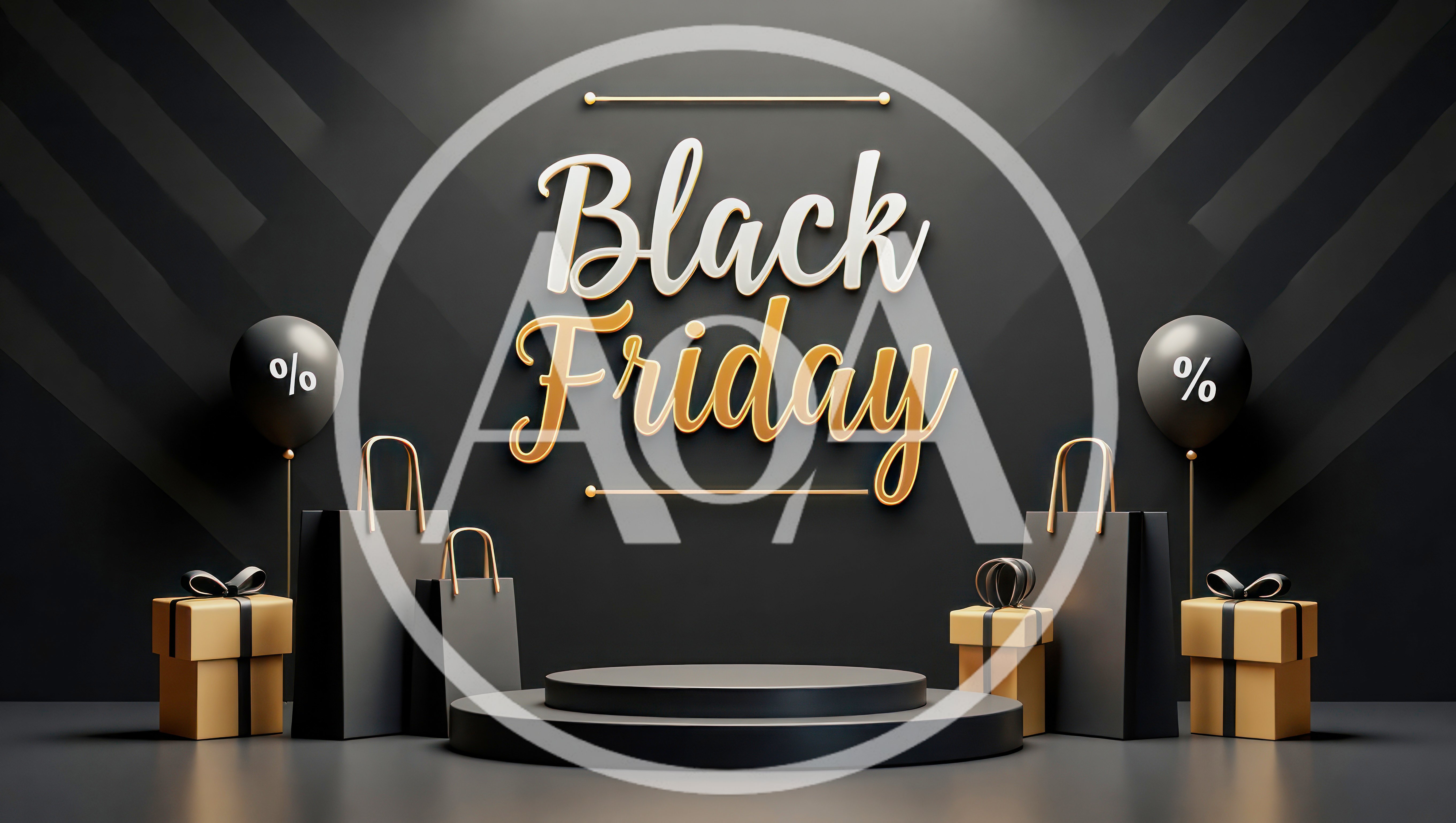 Black Friday Sale Podium With Shopping Bags And Gifts