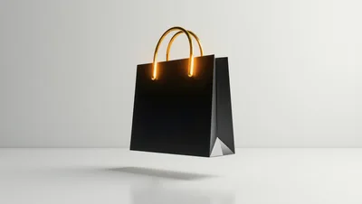 Floating Black Shopping Bag With Gold Handles