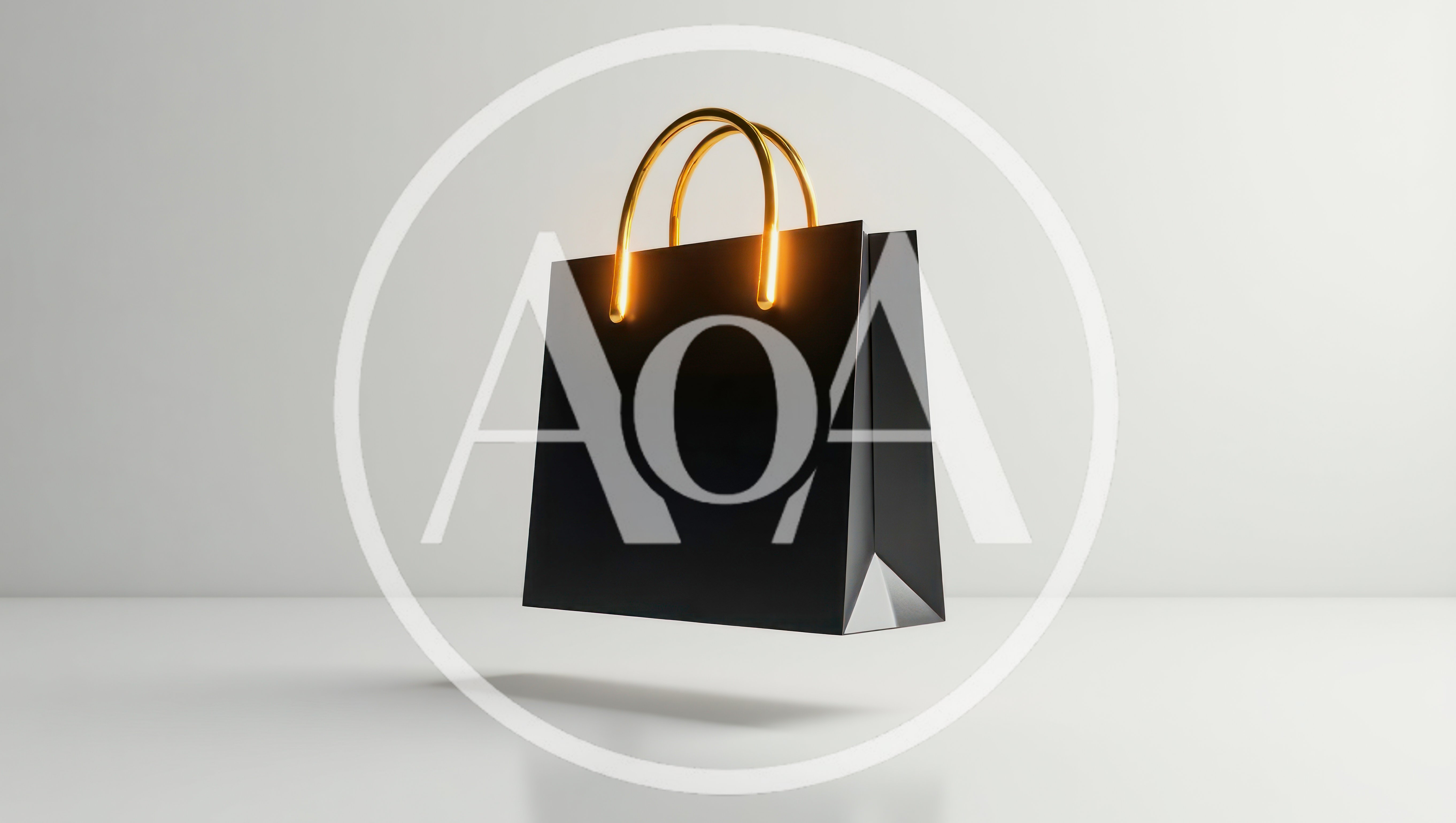 Floating Black Shopping Bag With Gold Handles