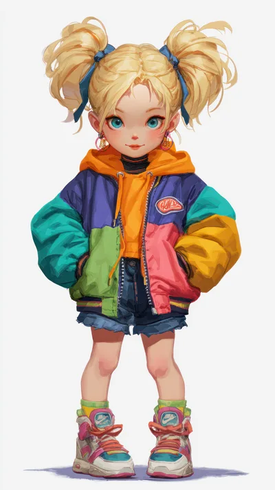 Stylized Illustration Of A Young Girl In Colorful Streetwear