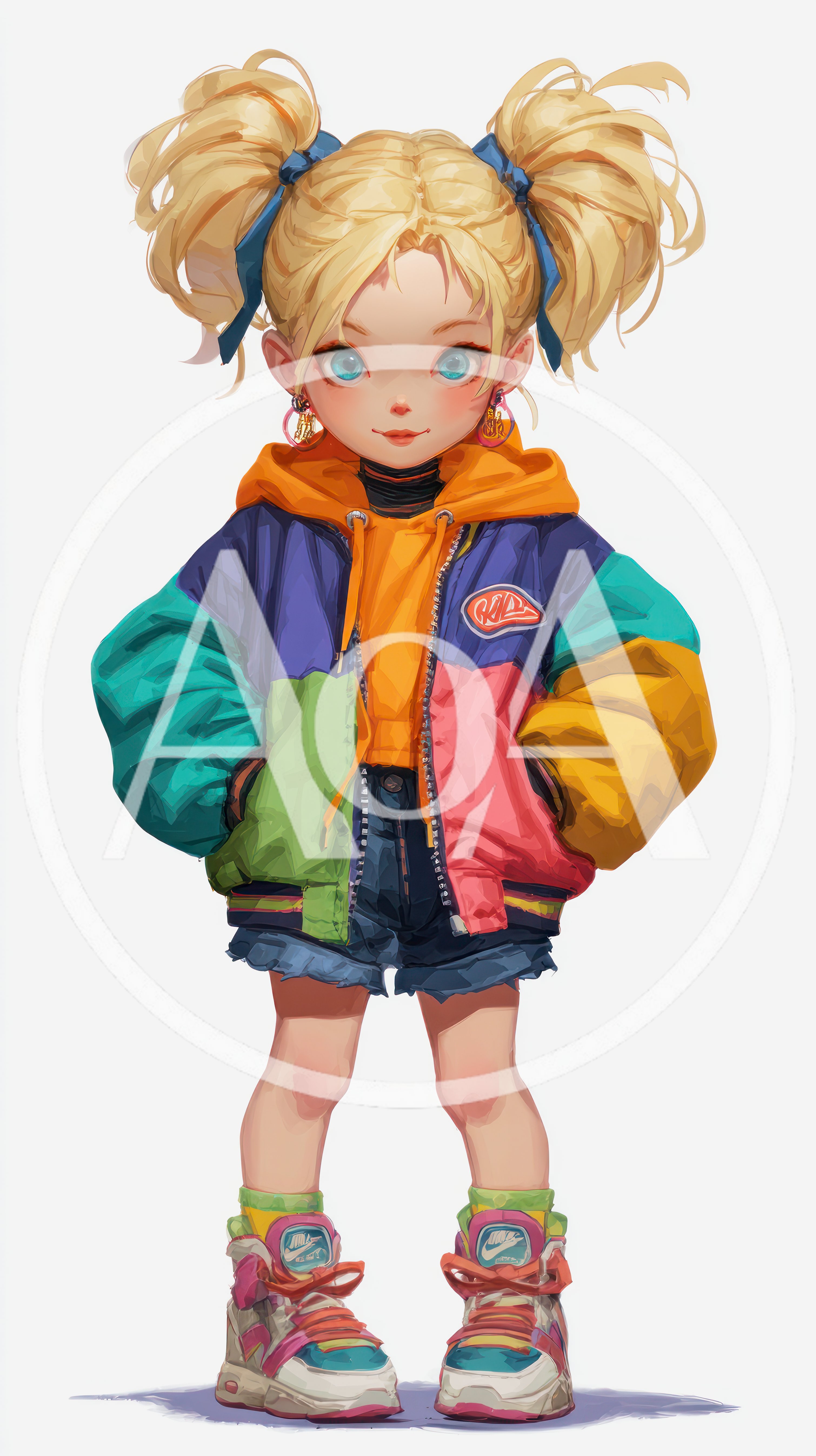 Stylized Illustration Of A Young Girl In Colorful Streetwear