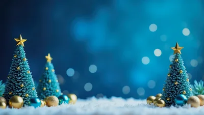 Miniature Christmas Trees With Ornaments On Snowy Surface