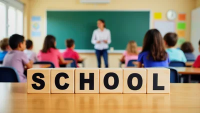 Wooden Blocks Spelling School in a Classroom