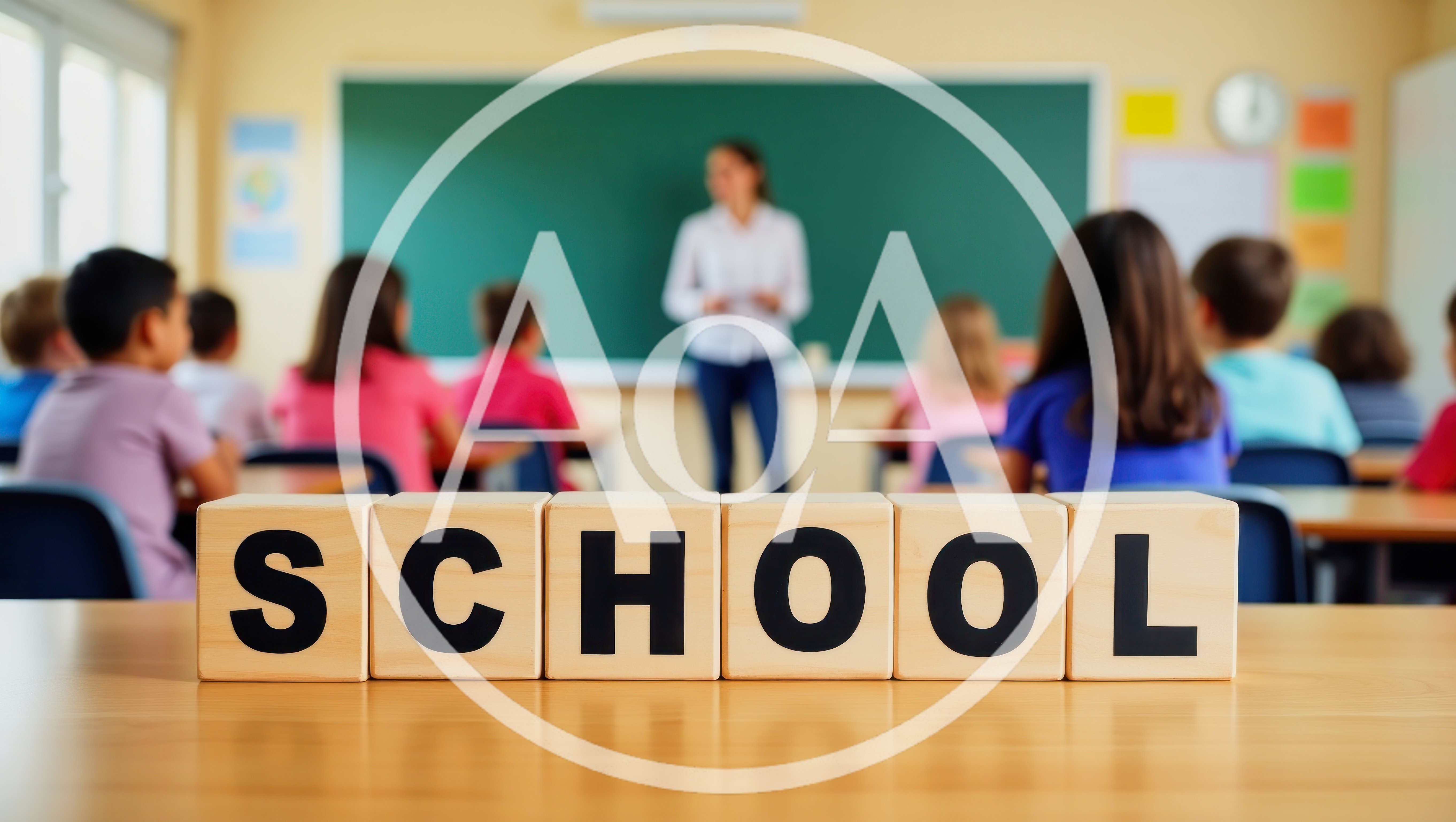Wooden Blocks Spelling School in a Classroom