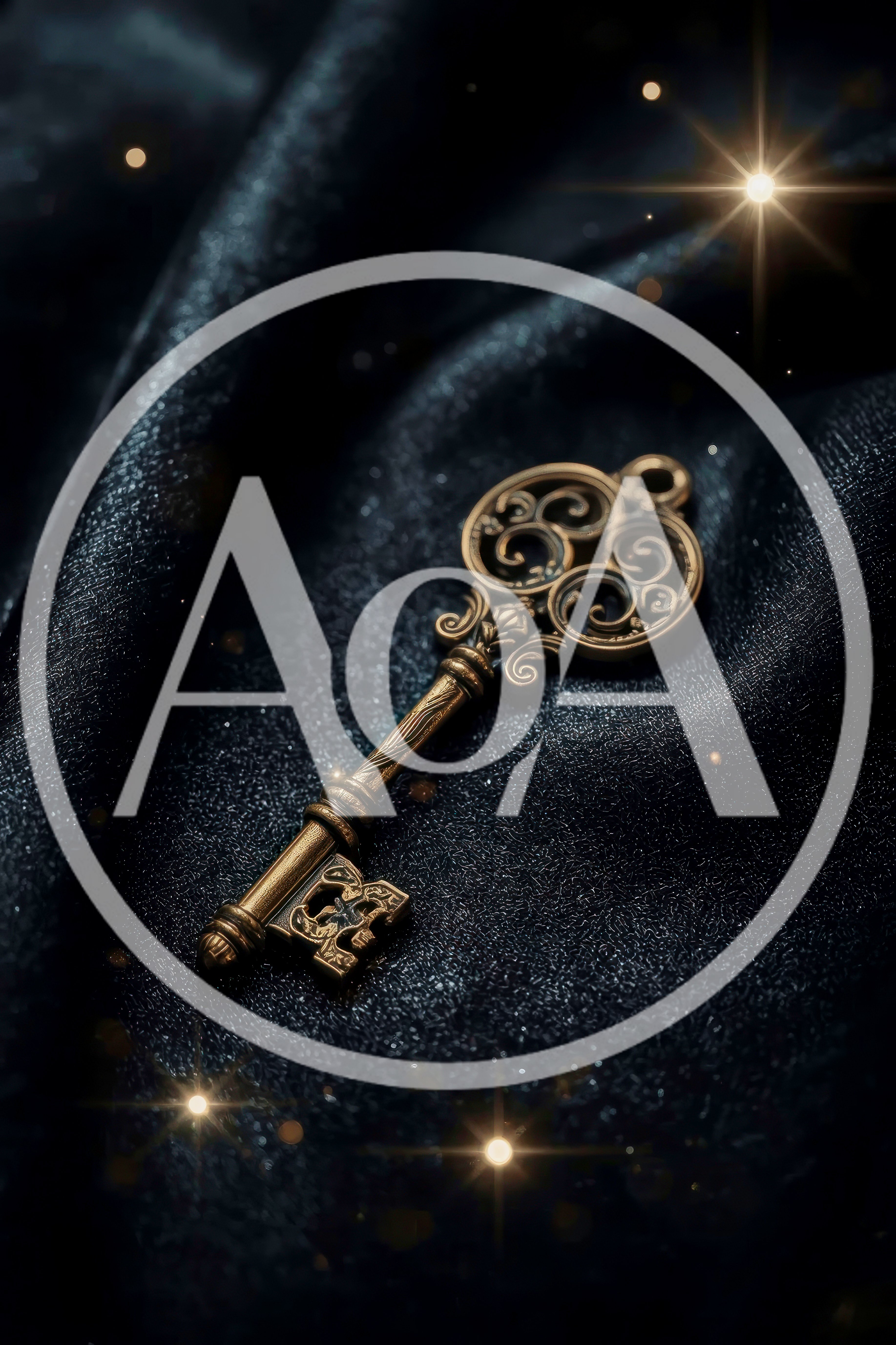 Ornate Antique Brass Key On Dark Shimmering Fabric
