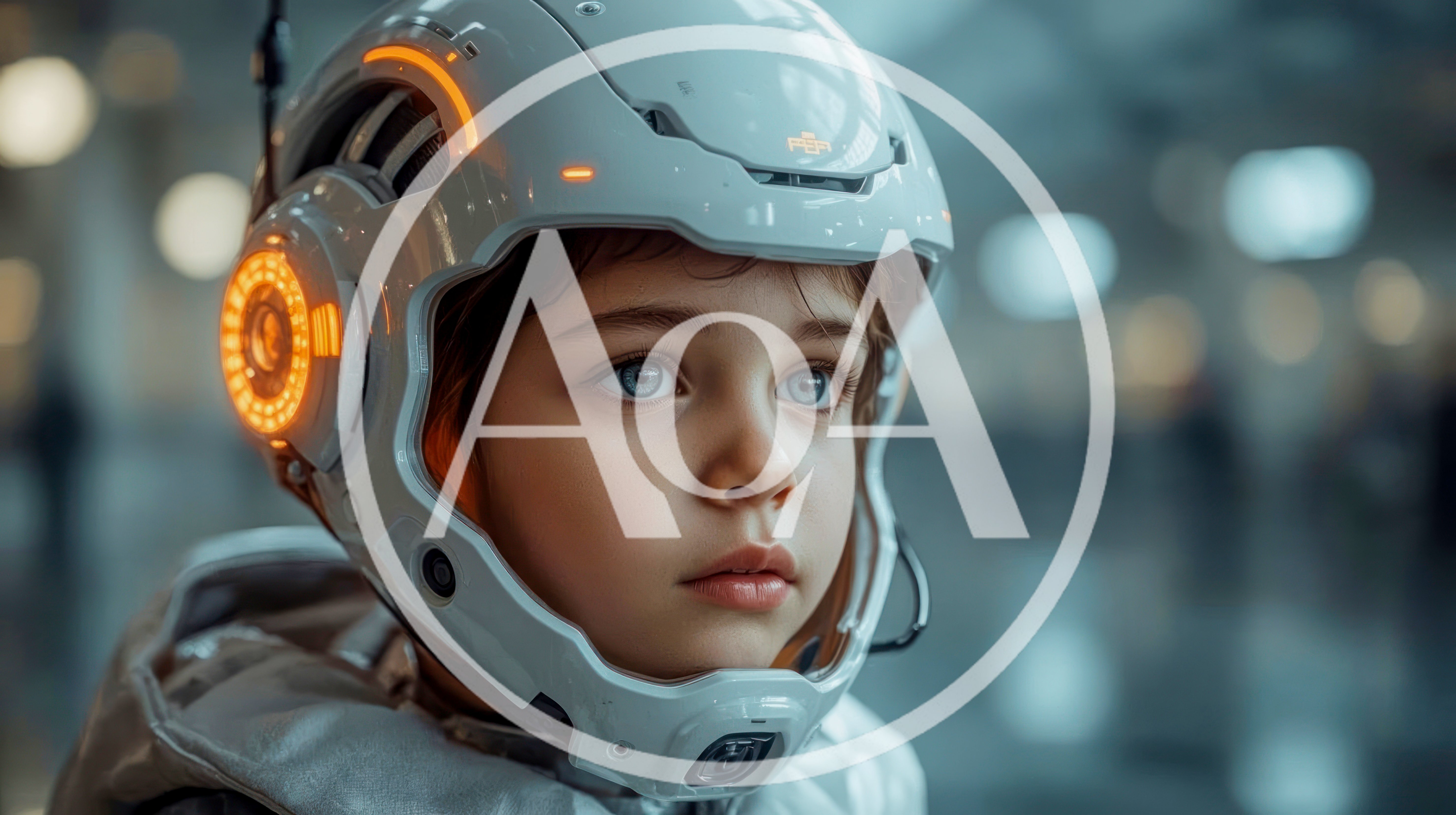 Young Child Wearing Futuristic Sci-Fi Astronaut Helmet