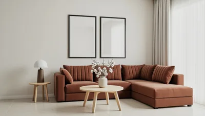 Modern Living Room Interior With Brown Sectional Sofa