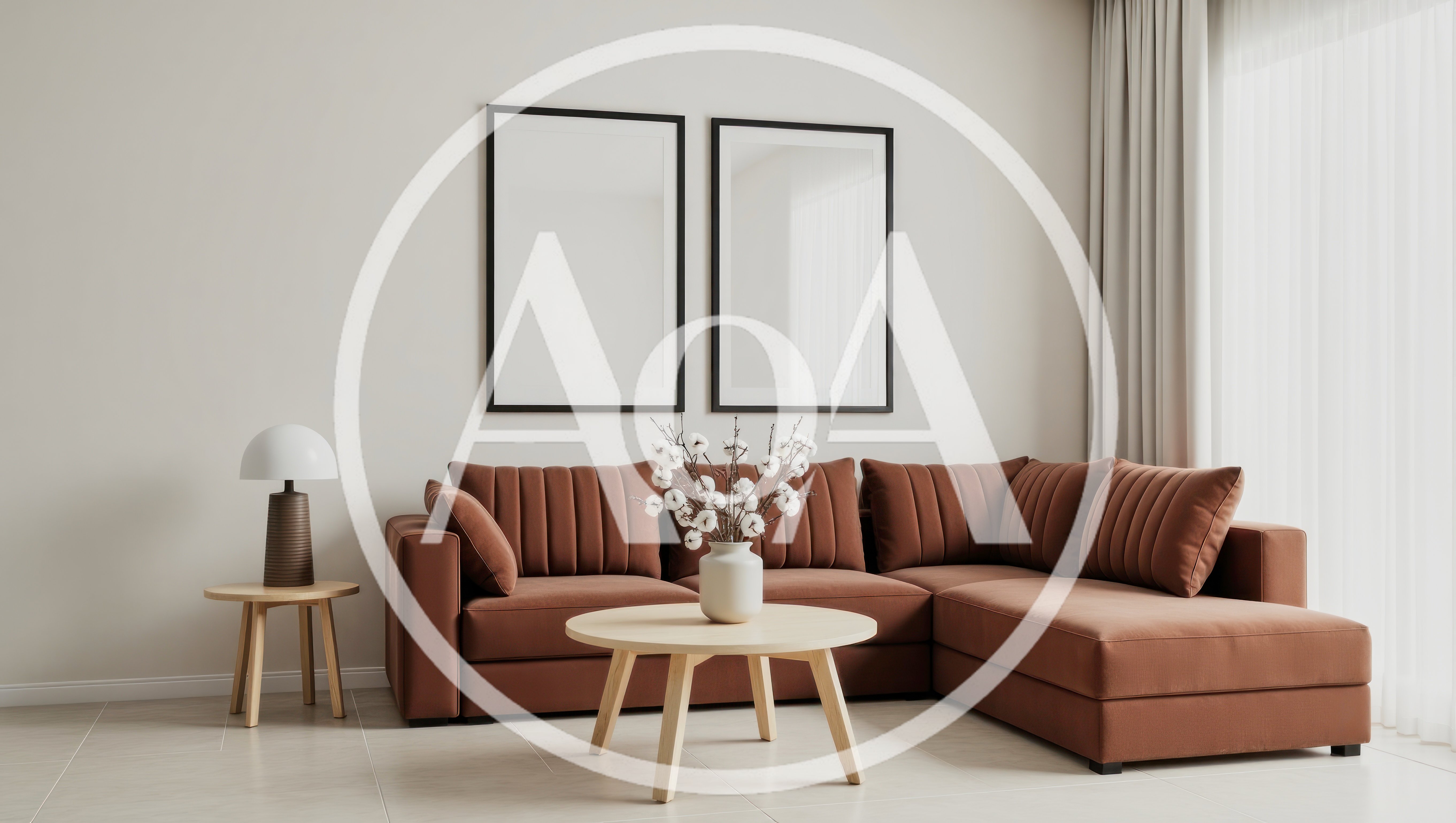 Modern Living Room Interior With Brown Sectional Sofa