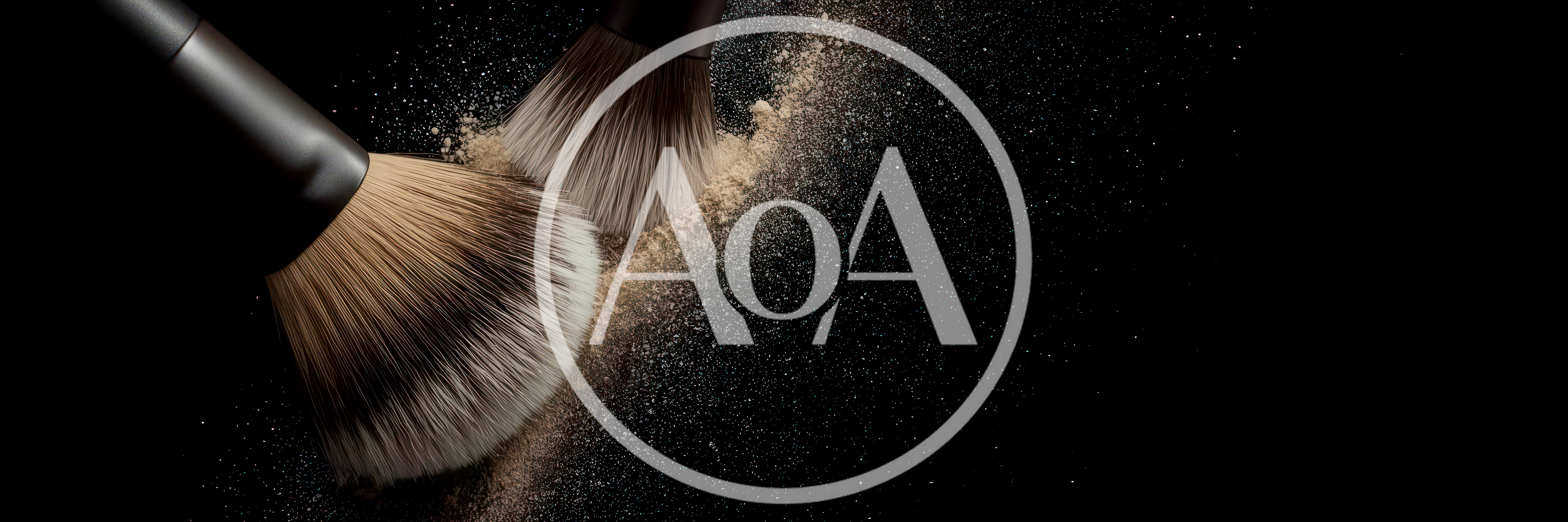 Two Makeup Brushes With Loose Powder On Black Background