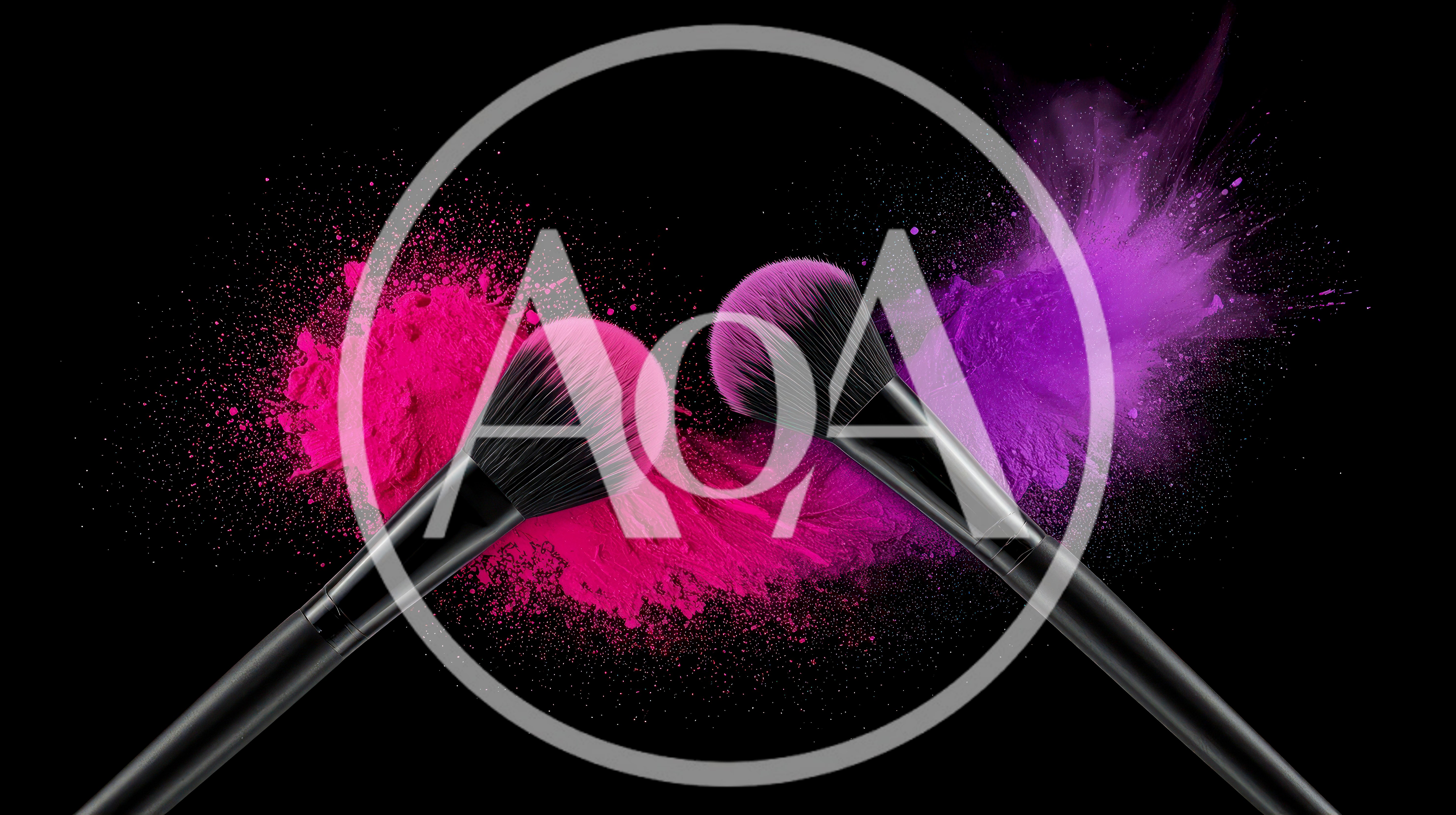 Makeup Brushes With Pink And Purple Powder Explosions