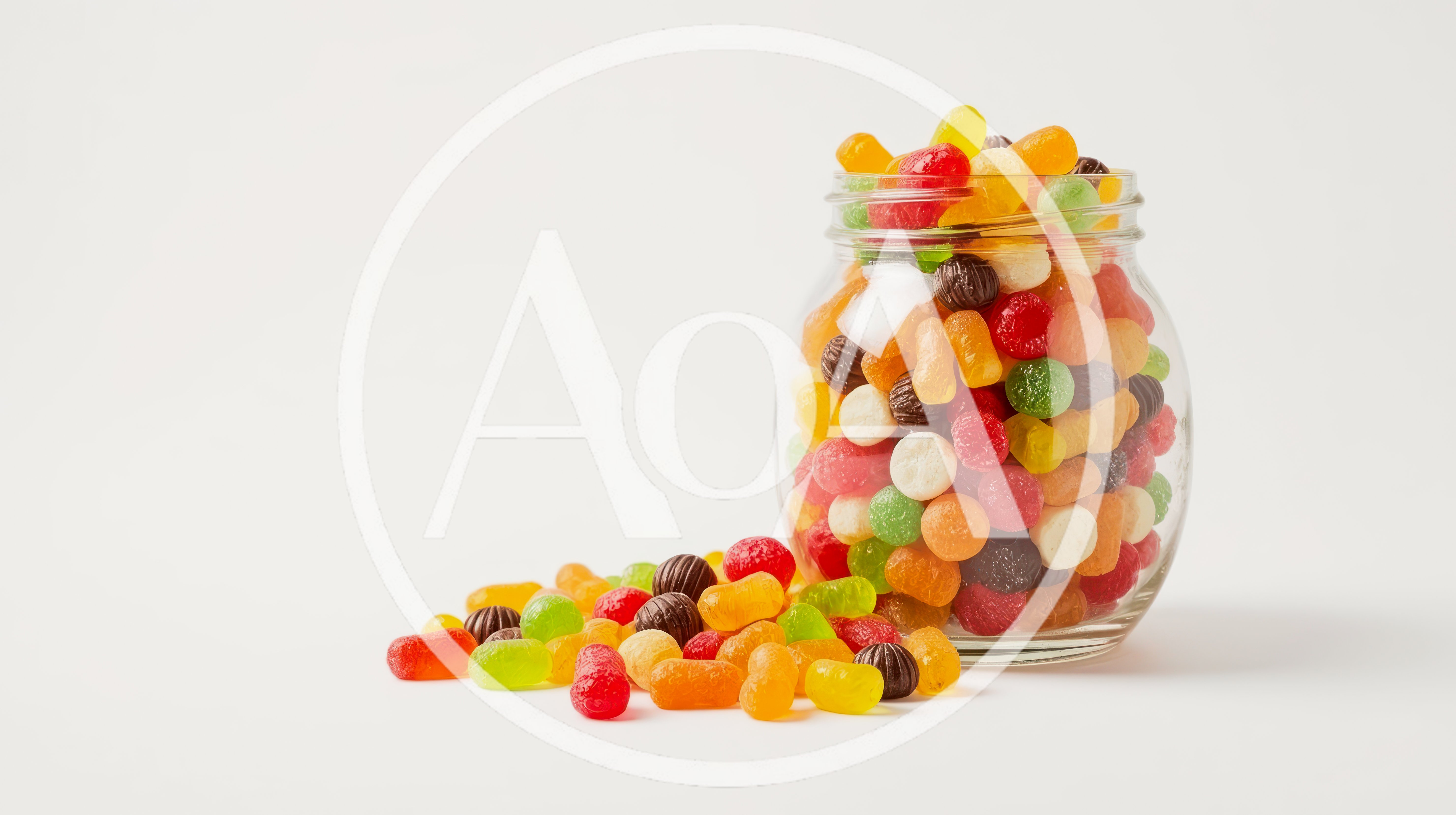 Glass Jar Filled With Colorful Fruit Flavored Gummy Candies