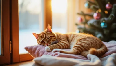 Ginger Tabby Cat Sleeping On A Window Sill