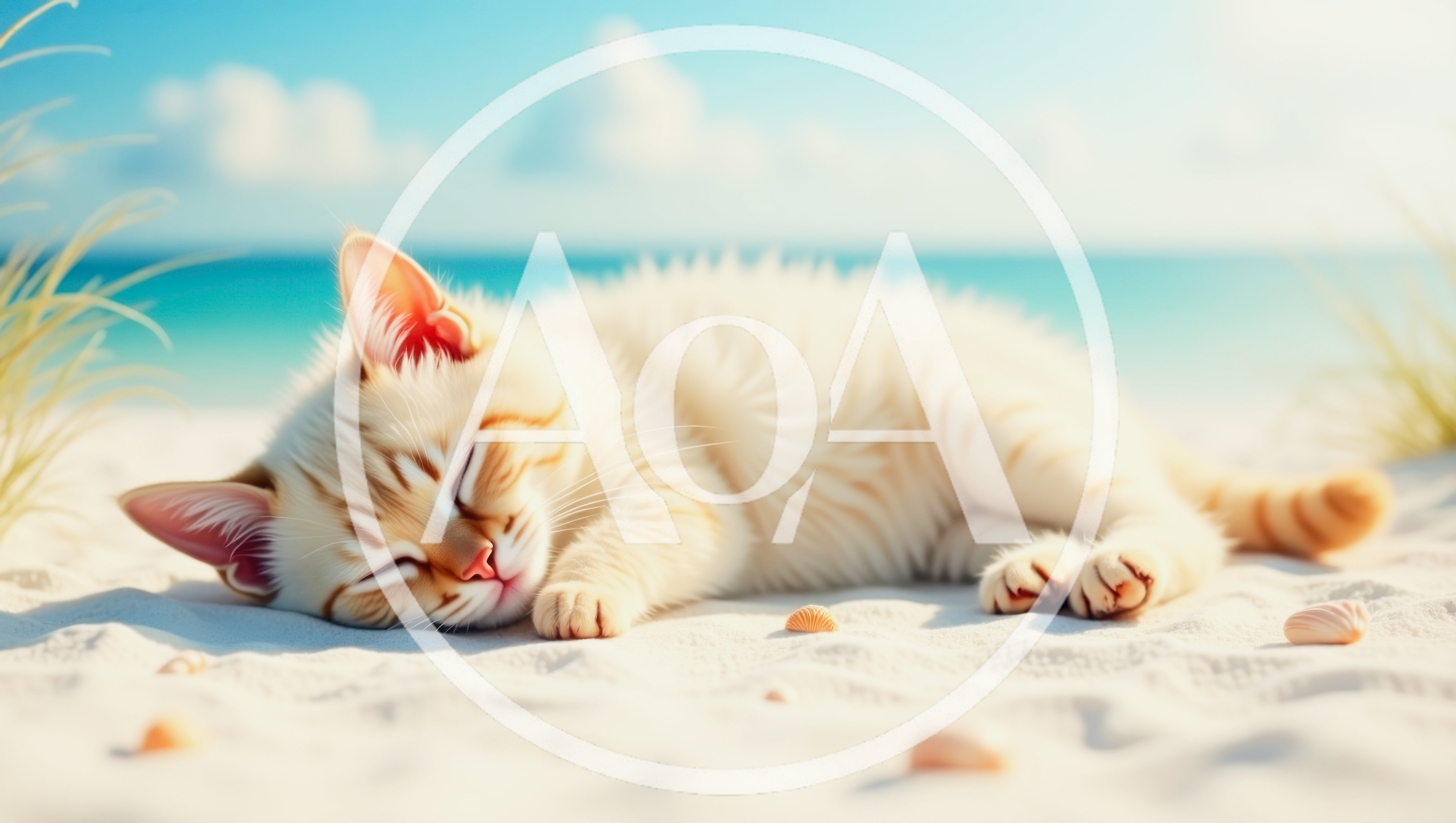 Cute Kitten Sleeping Peacefully On A Sunny Beach