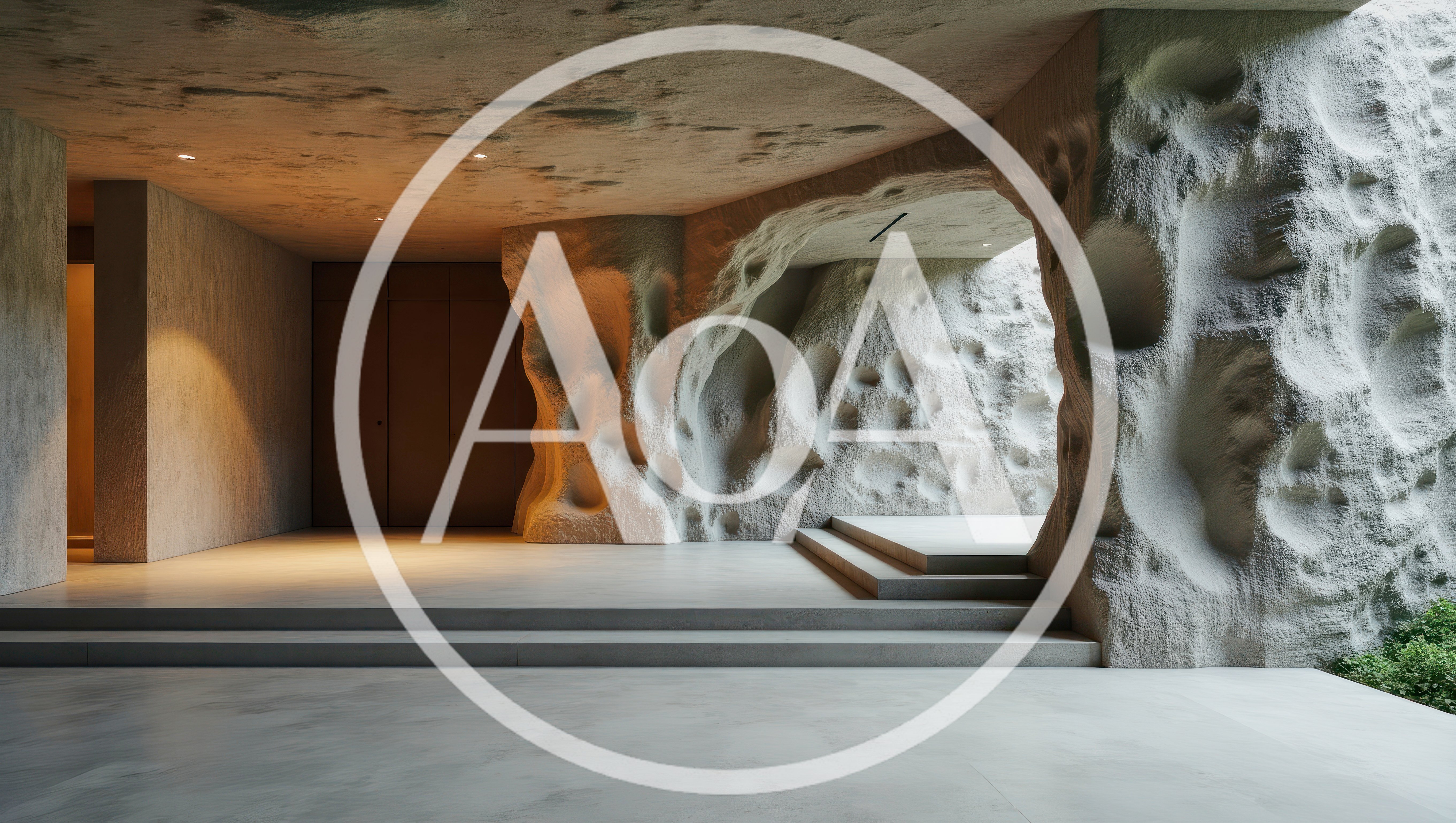 Modern Architectural Interior With Organic Sculptural Stone Walls