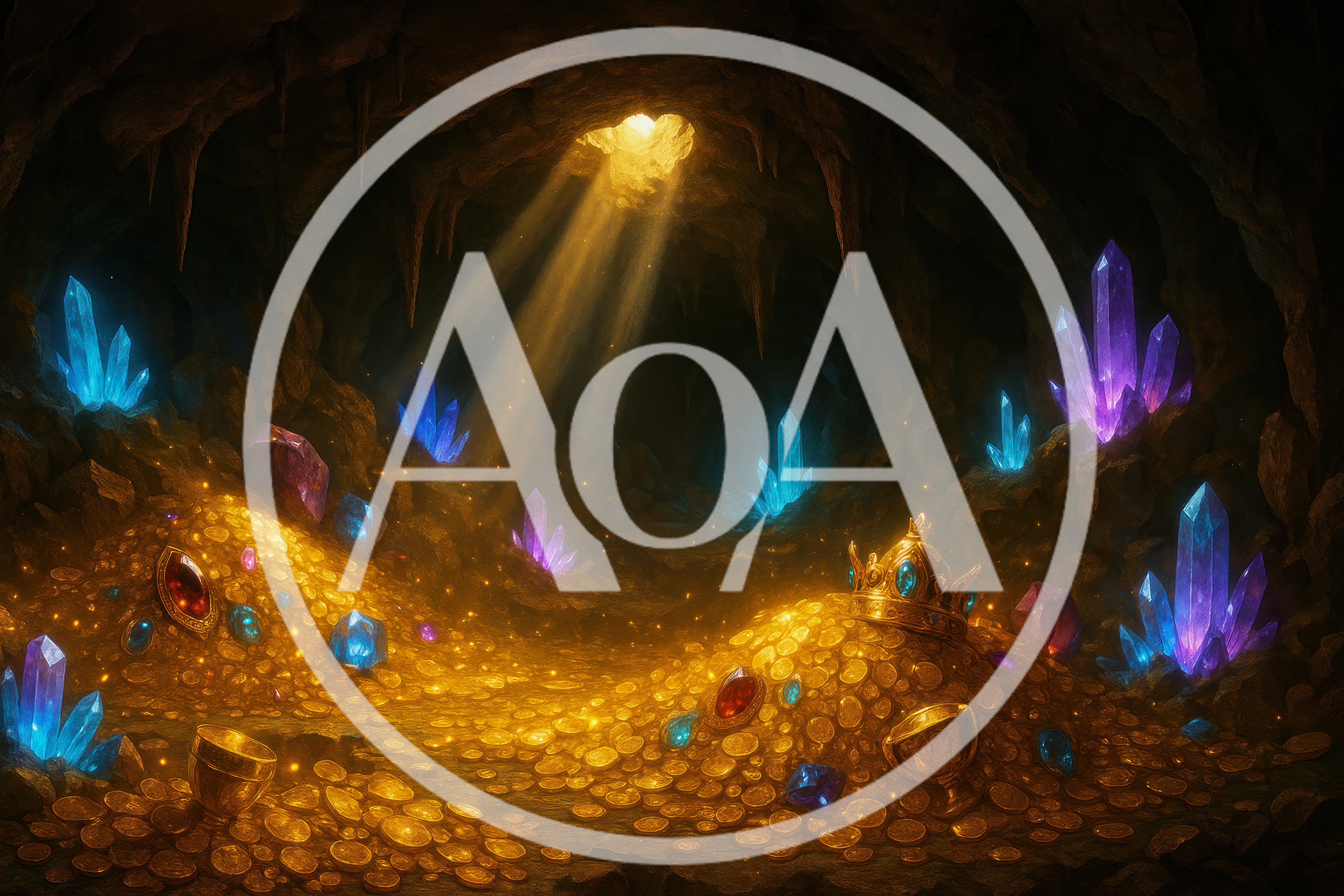 Treasure Filled Cave With Glowing Crystals And Gold
