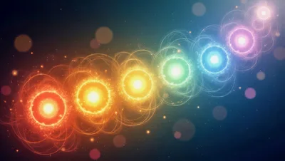 Seven Glowing Chakra Energy Orbs In A Row