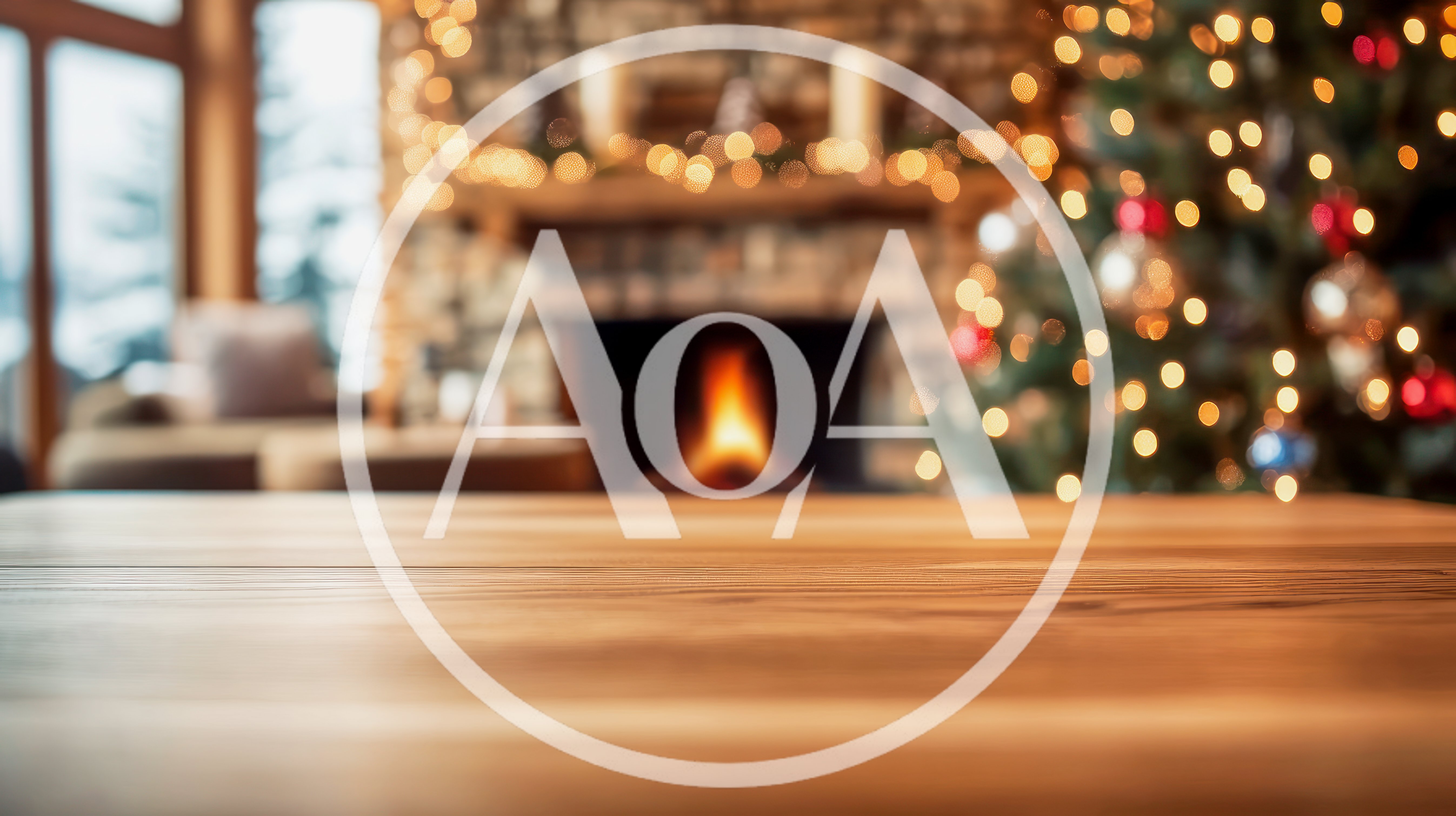 Empty Wooden Table In A Cozy Christmas Living Room