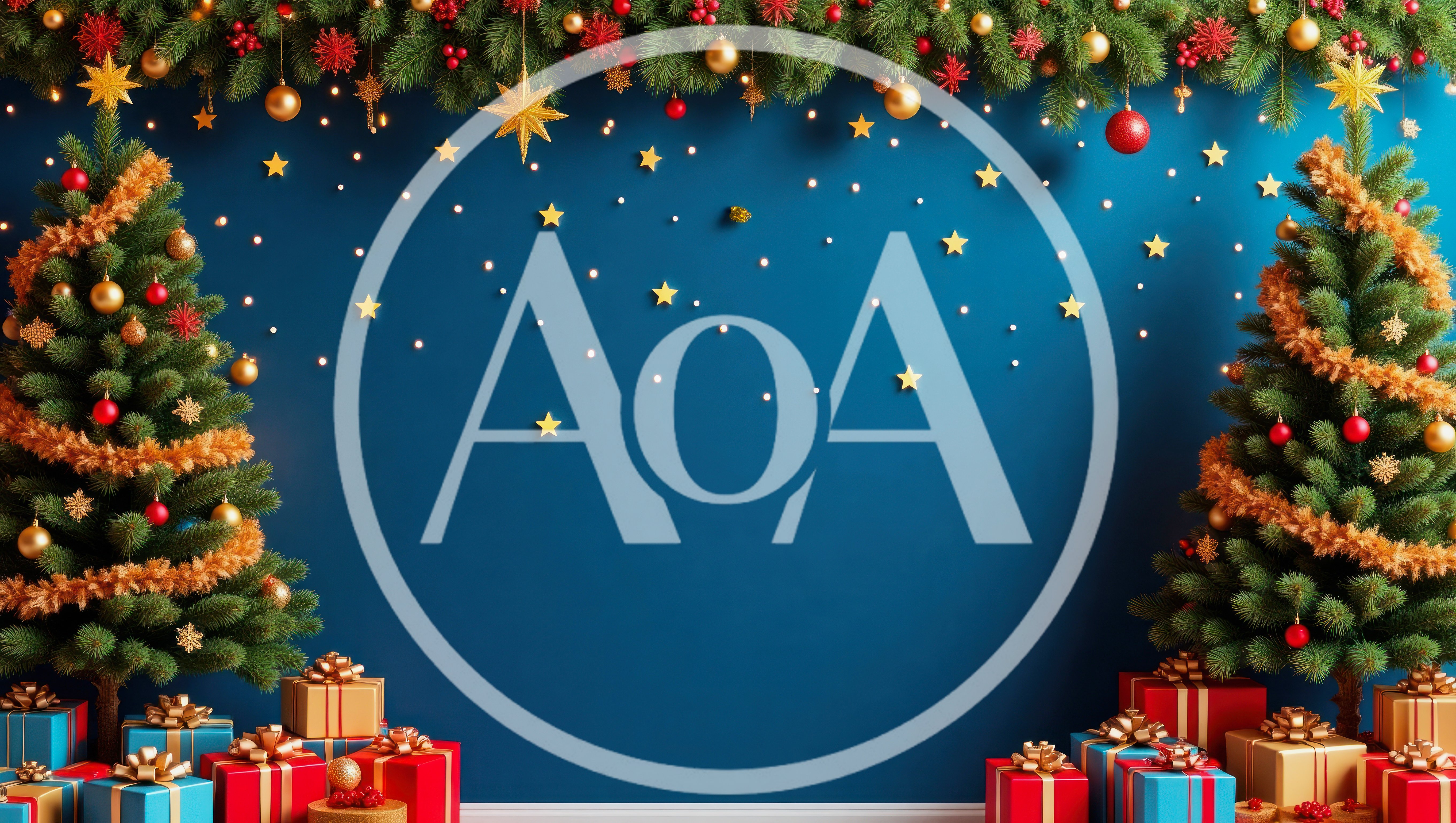 Christmas Background With Two Decorated Trees And Gifts