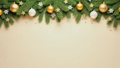 Christmas Fir Branches With Gold And White Ornaments