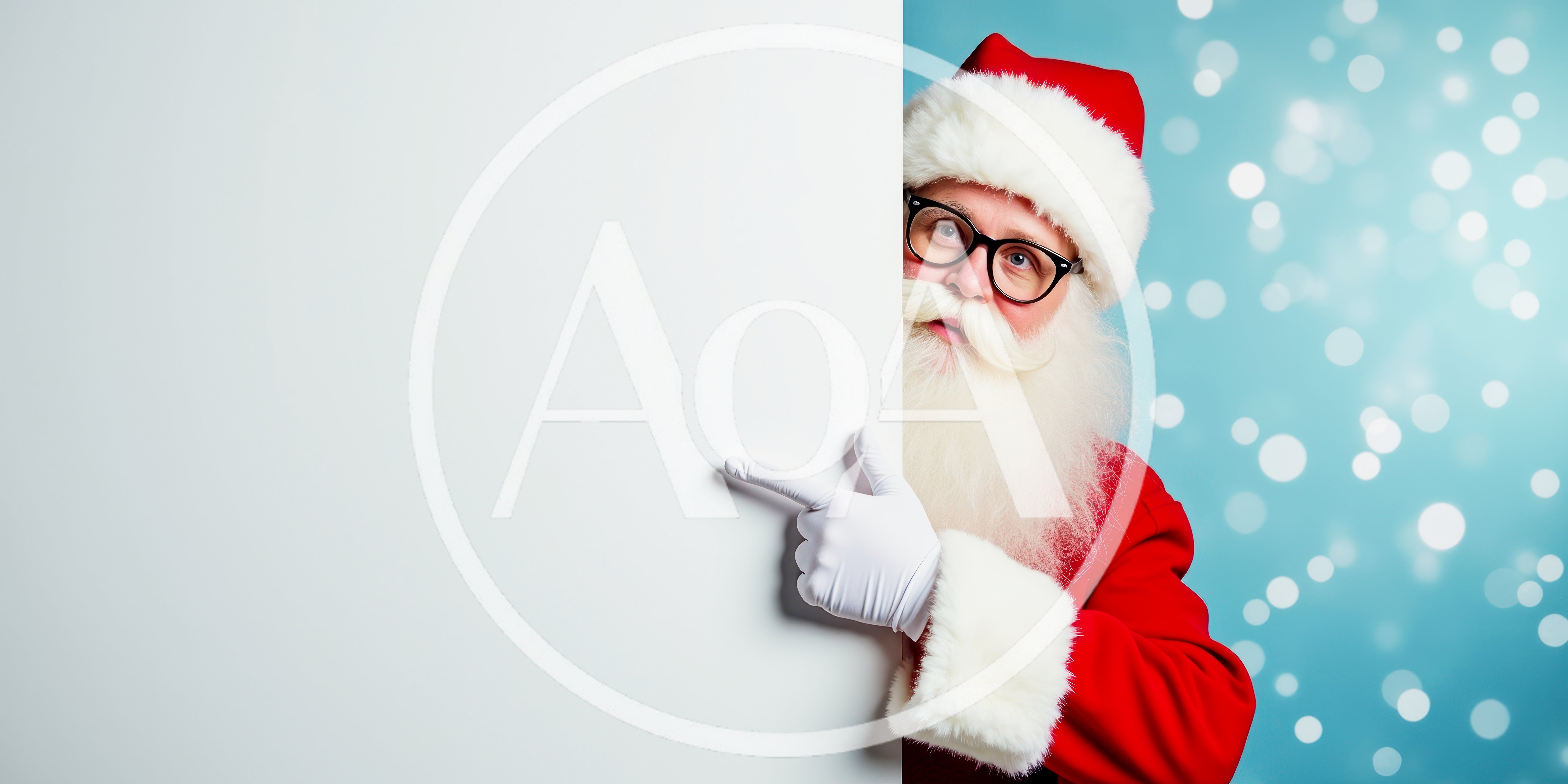 Santa Claus Pointing At A Blank White Board