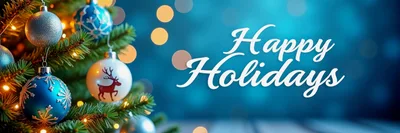 Christmas Tree With Ornaments And Happy Holidays Text