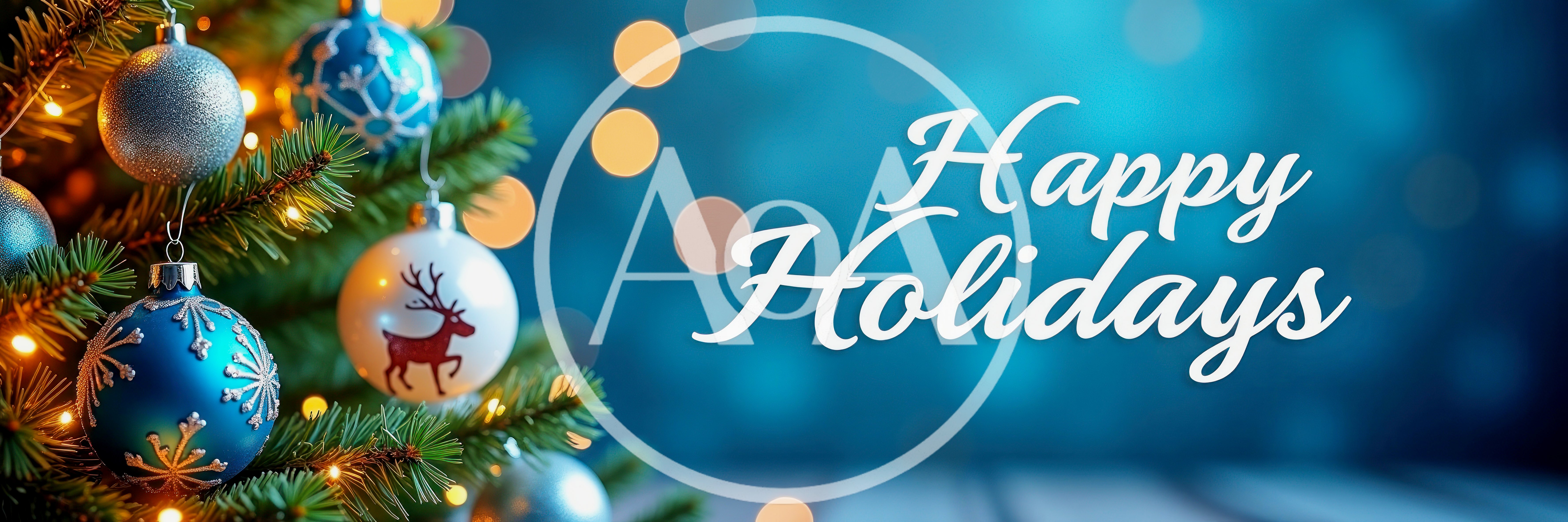 Christmas Tree With Ornaments And Happy Holidays Text
