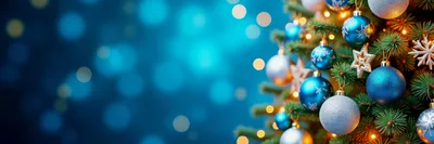Christmas Tree Decorated With Blue And Silver Ornaments